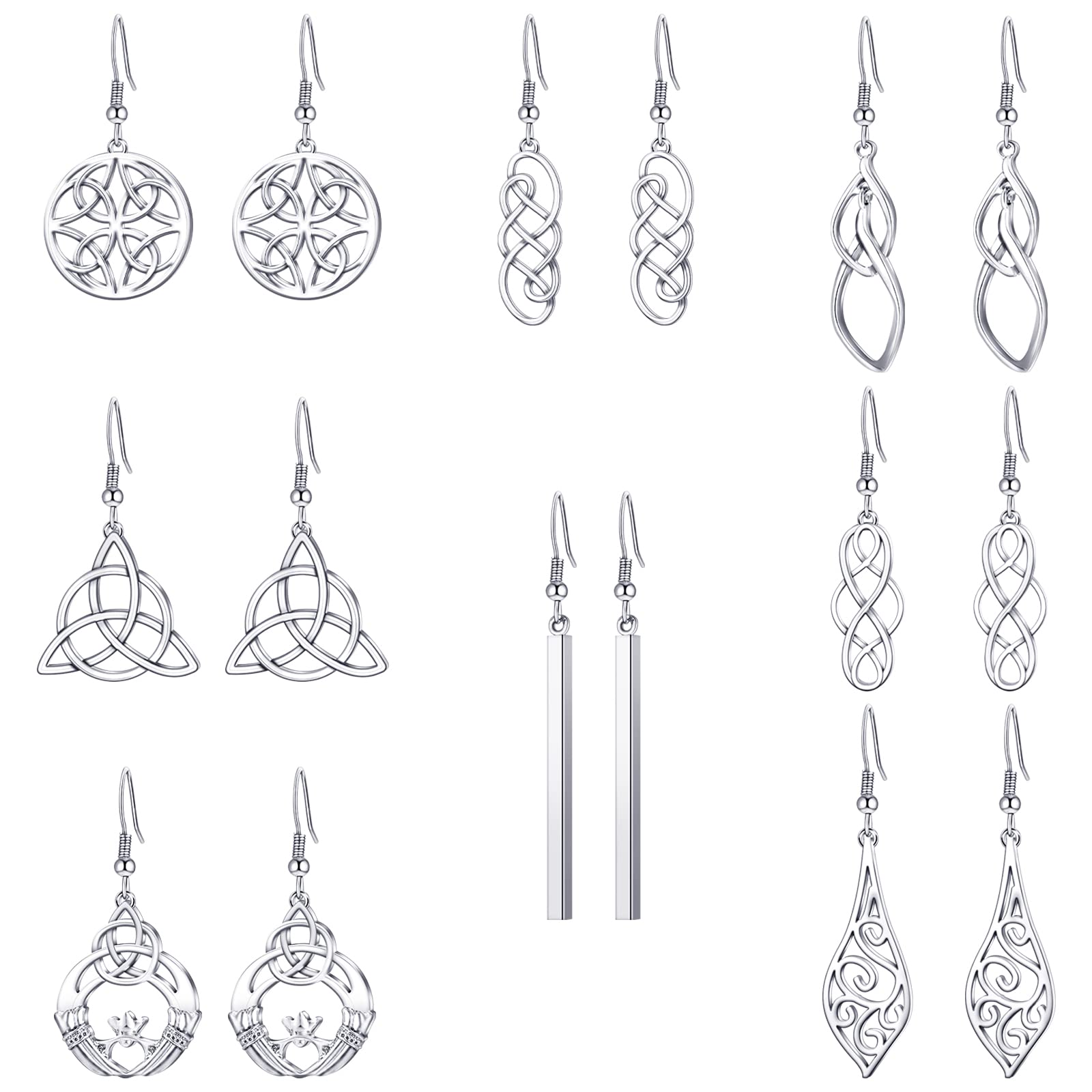 8 Pairs Celtic Knot Dangle Earrings for Women Silver Knot Drop Hook Earrings