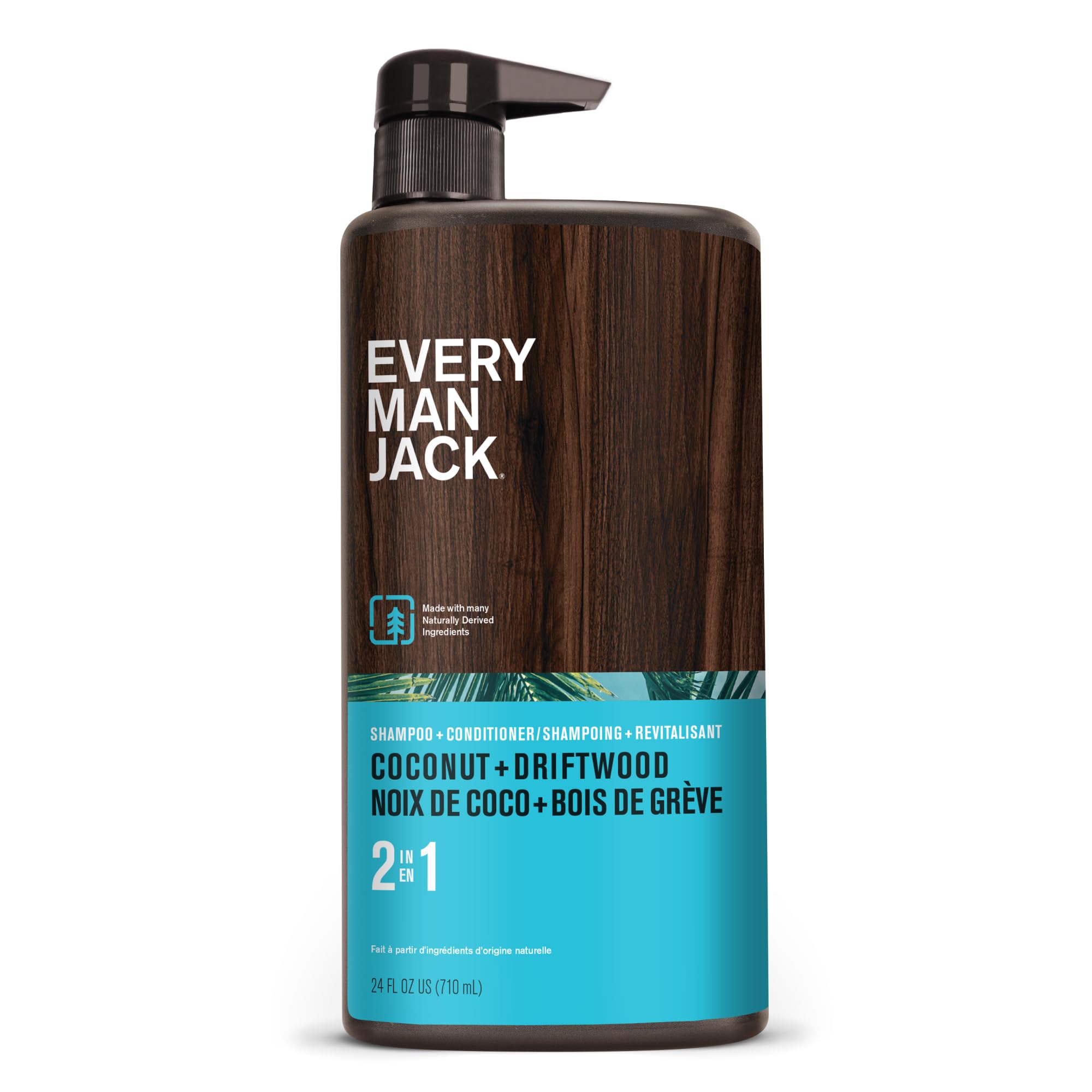 Every Man Jack 2-in-1 Daily Shampoo + Conditioner - Coconut & Driftwood | Nourishing For All Hair Types, Naturally Derived, Crue