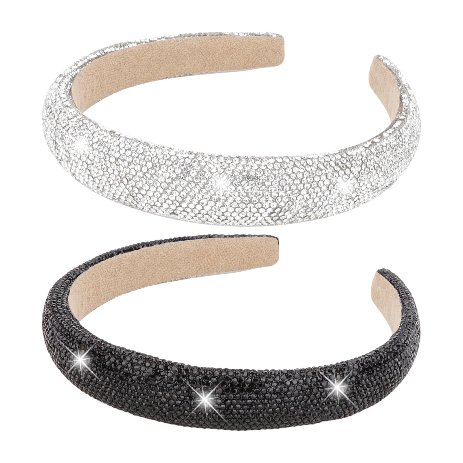 Wecoe 2pcs Rhinestone Headbands Women Girls Sparkly Bling Diamond Silver Black Headband Fashion Comfortable Head Band Non Slip B