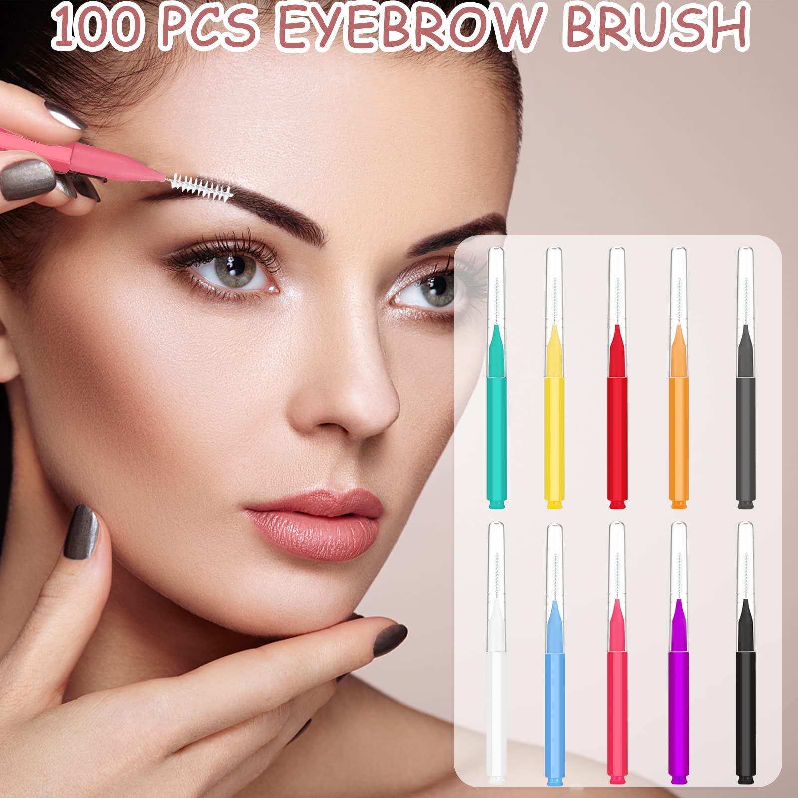 100Pcs Micro Eyebrow Brush, Eyelash Comb Brush with Cap, Portable Brow Lamination Brush Lash Eyebrow Brush for Eyebrows, Multifu