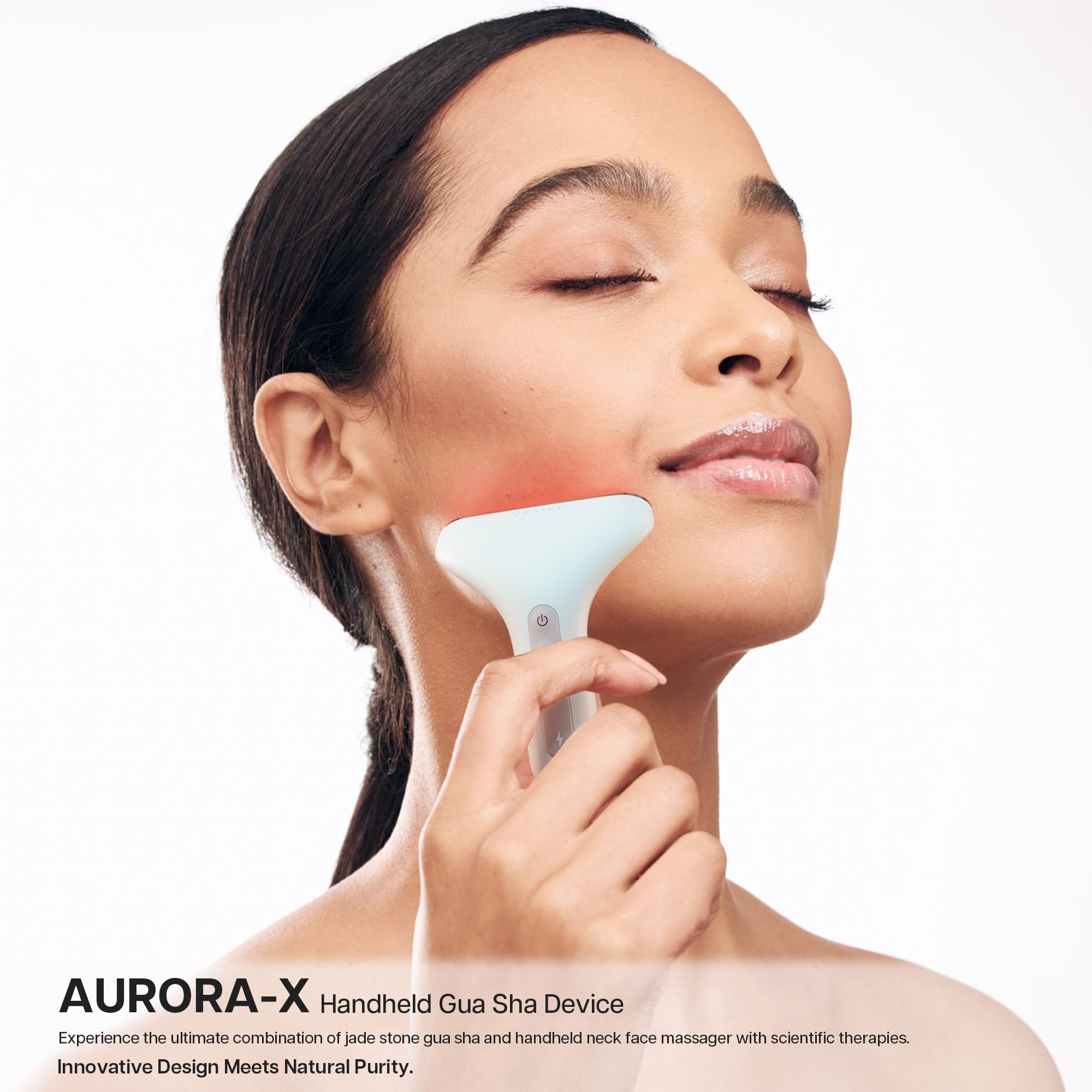 VRAIKO Aurora-X Handheld Gua Sha Device, White Jade Neck Face Massager with Thermal, Vibration and Acupressure Tail, for Face Sc