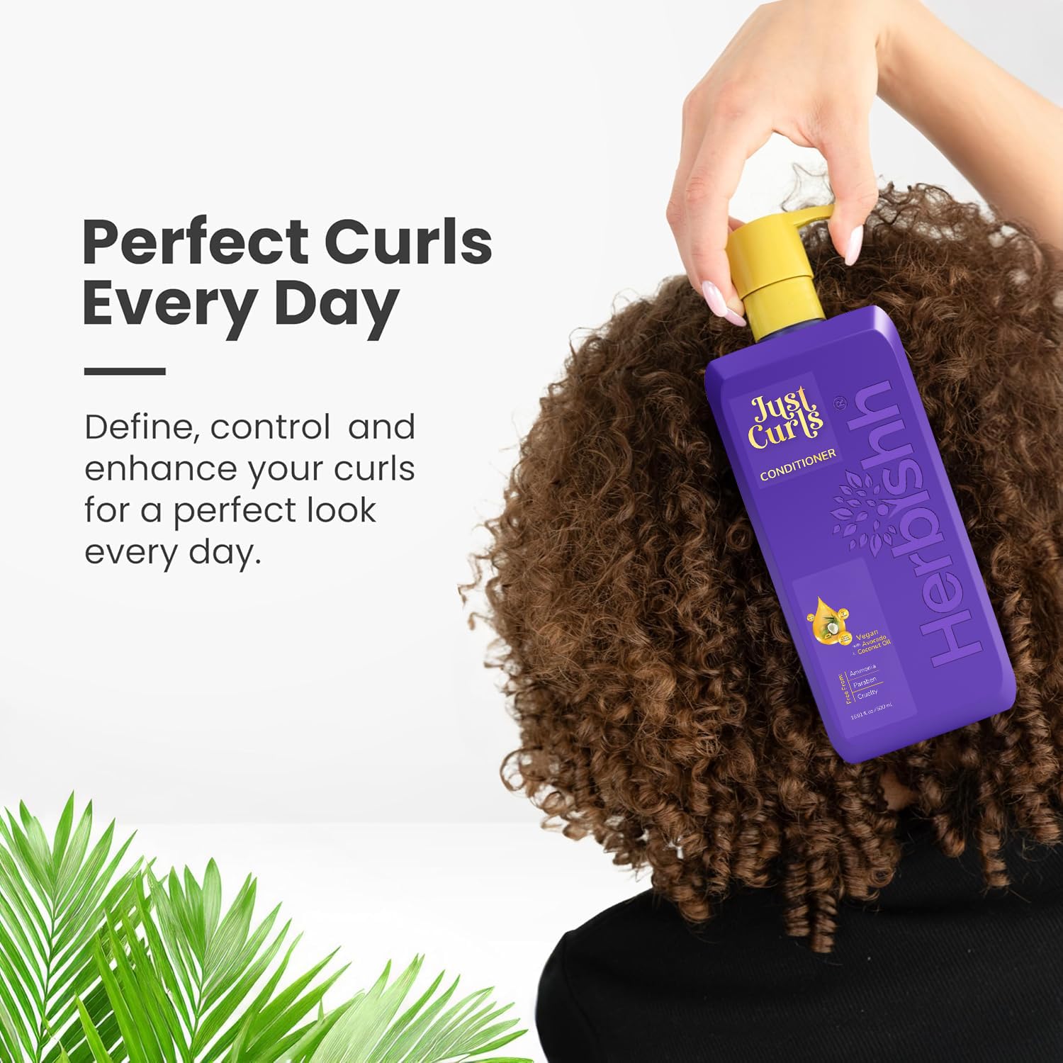 Herbishh Just Curls Conditioner with Avocado Oil Nourishing Curly Hair Conditioner Curl Enhancing Formula Repairs Damage Hair &