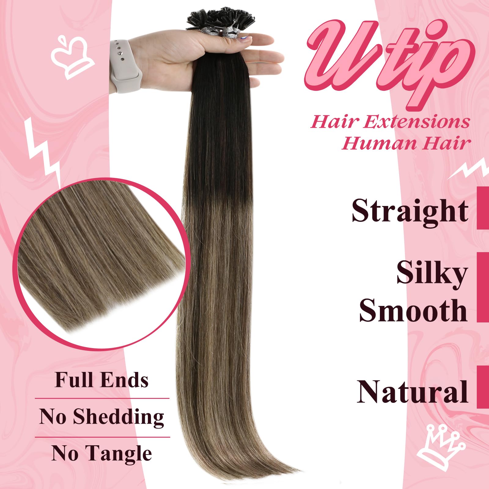 Sunny Utip Hair Extensions Black Ombre Keratin Human Hair Extensions Black Ombre Dark Brown With Ash Blonde Balayage Pre Bonded