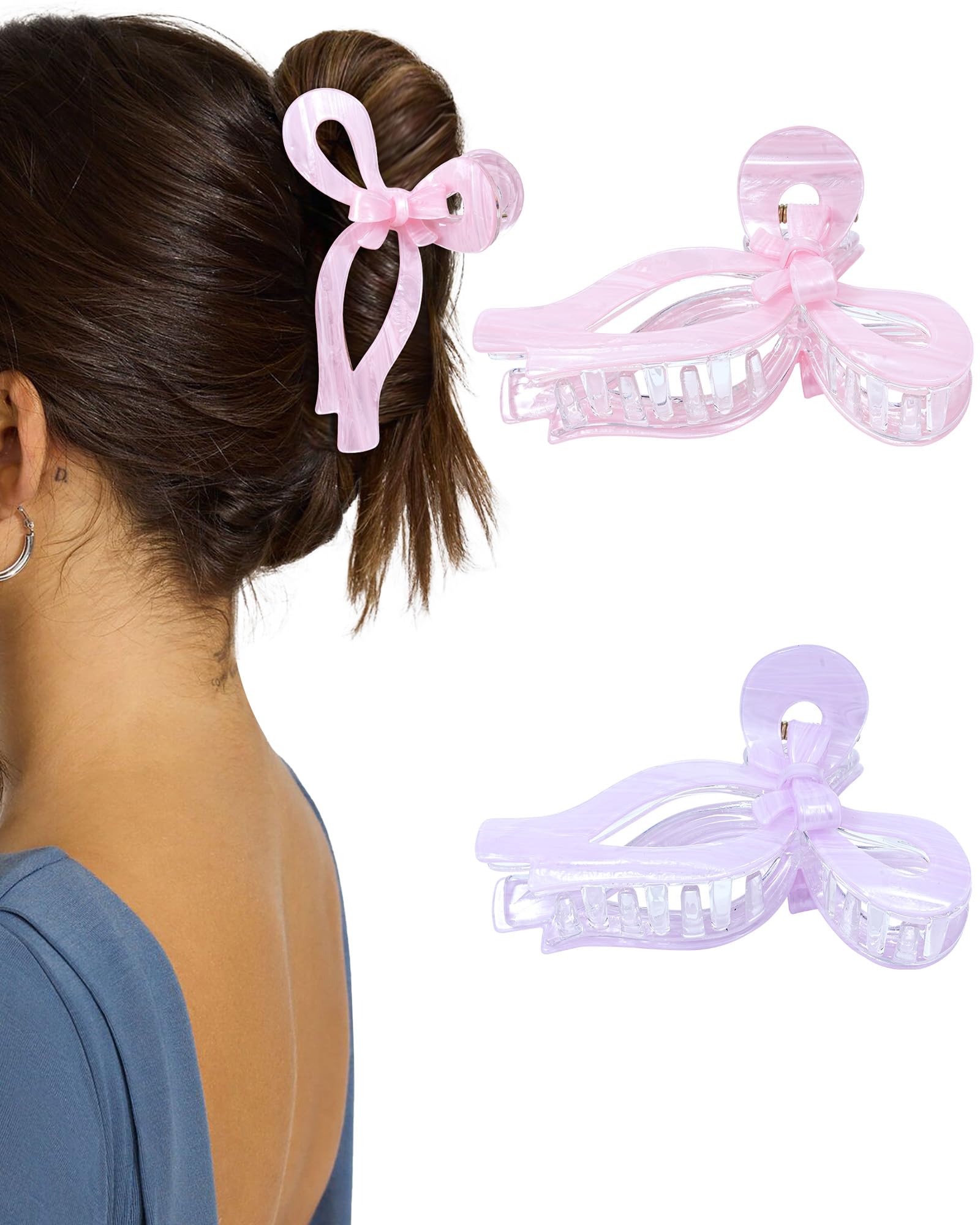 AWAYTR 2Pcs Large Acrylic Bow Claw Clips for Thick Hair, Hair Clips