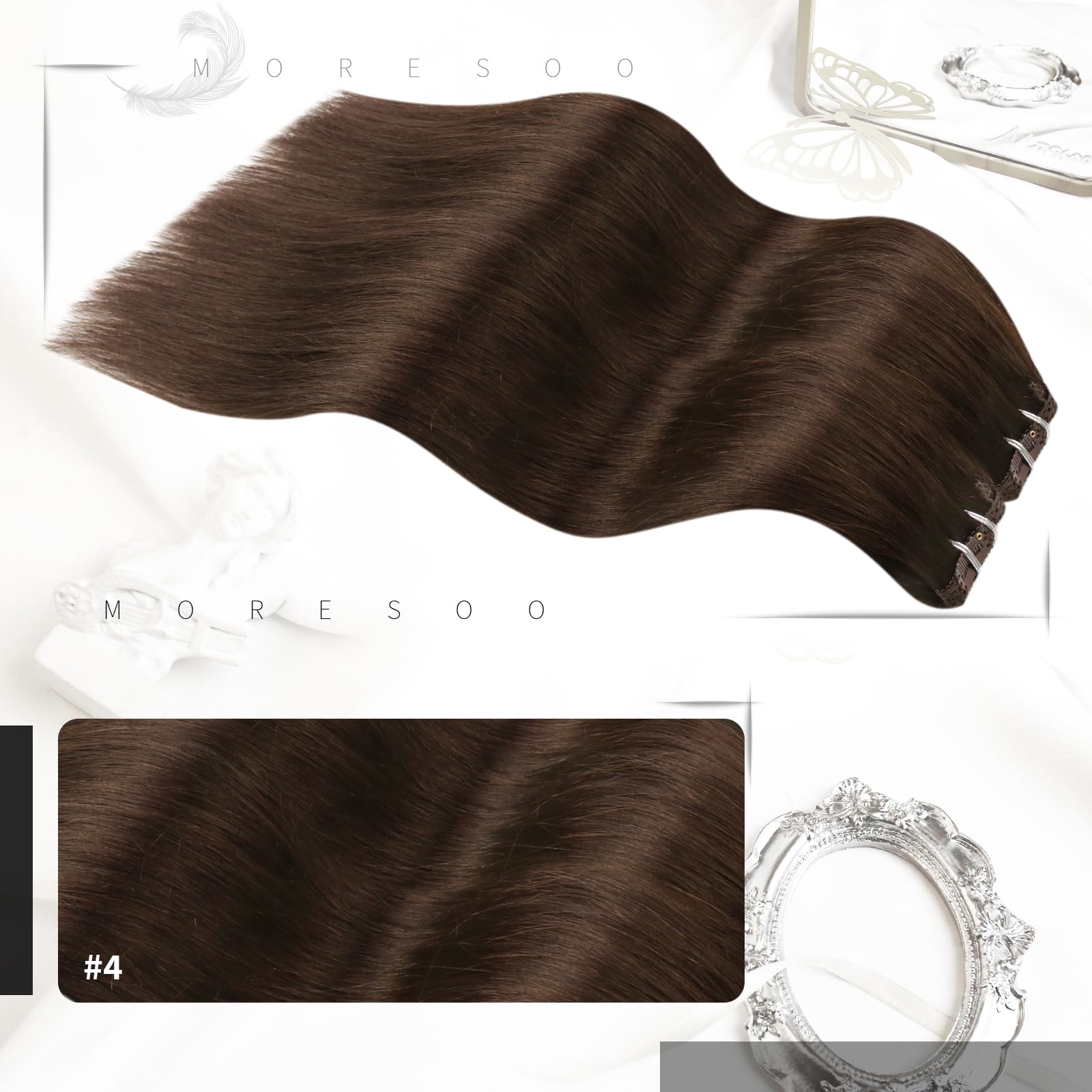 Moresoo Clip In Hair Extensions Dark Brown Real Hair Extensions Clip In Human Hair Brown Double Weft Clip In Human Hair Extensio