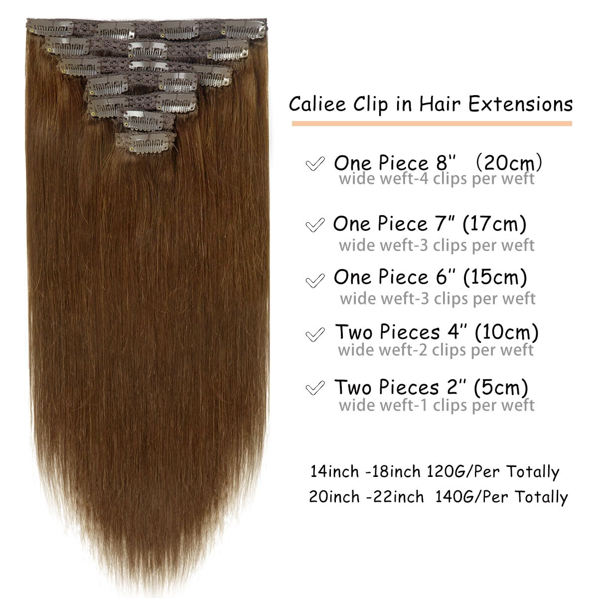 Caliee Clip In Hair Extensions Human Hair Chocolate Brown #4 Real Hair Extensions Clip In Human Hair Double Weft Lace Clip In Ha