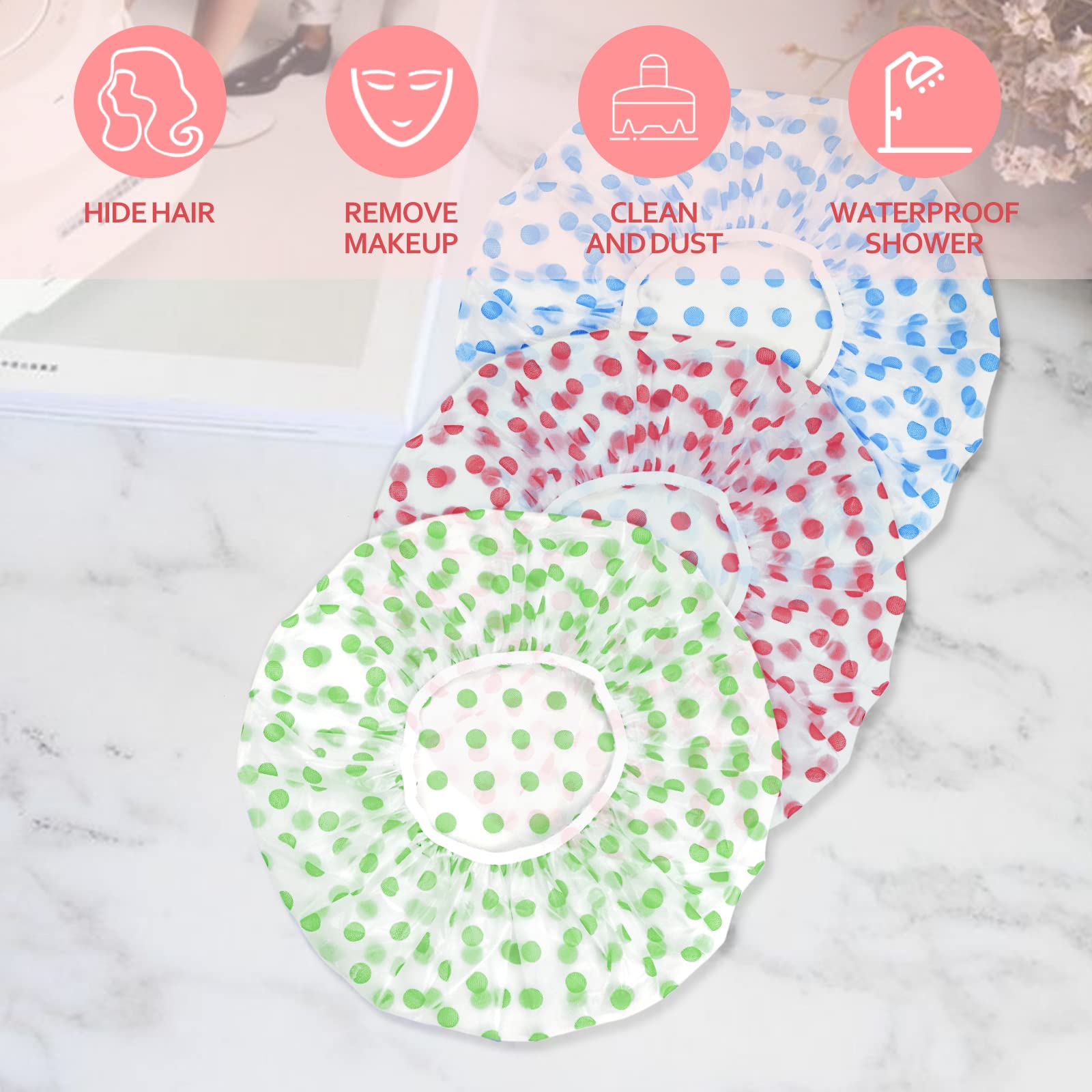 3Pcs Shower Caps, Elastic Reusable Waterproof Plastic Shower Cap For Women Ladies Spa Salon Blue