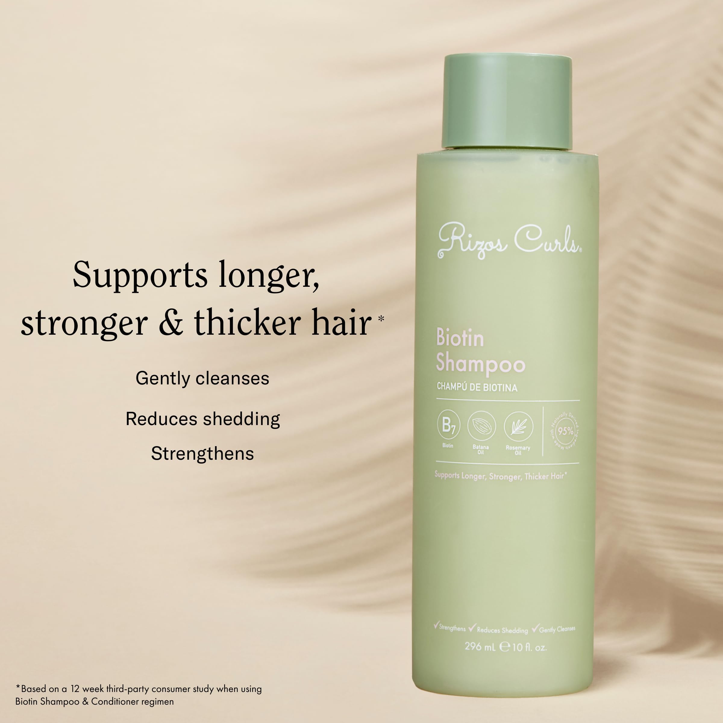 Rizos Curls Biotin Shampoo, Gently Cleanse & Nourish, Rosemary Oil & Oat Protein for Longer and Stronger Hair, Hair is Fuller, S