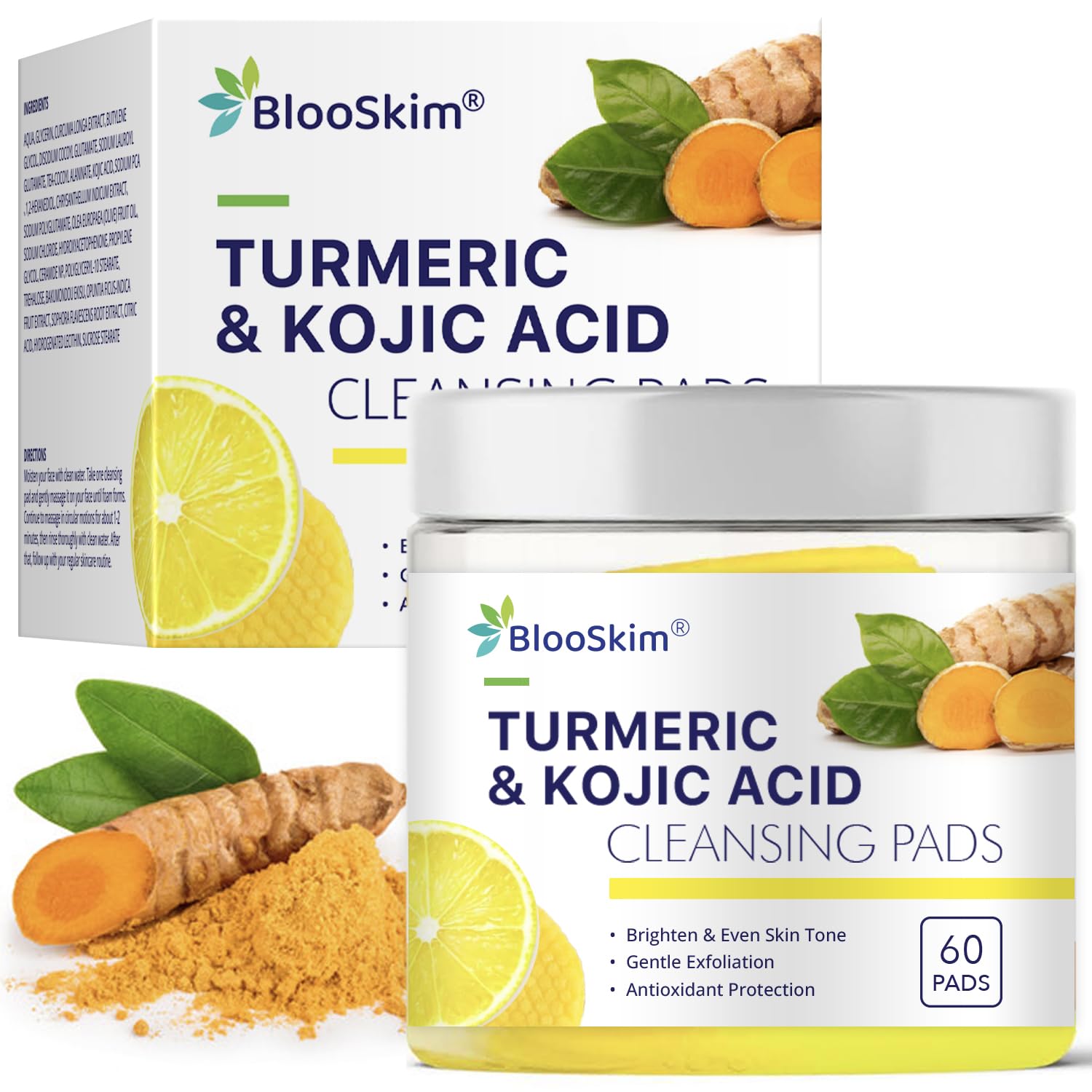 Turmeric Kojic Acid Cleansing Pads: Turmeric Pads for Face Dark Spots - Exfoliating Brightening Pad - Uneven Skin Tone Treatment