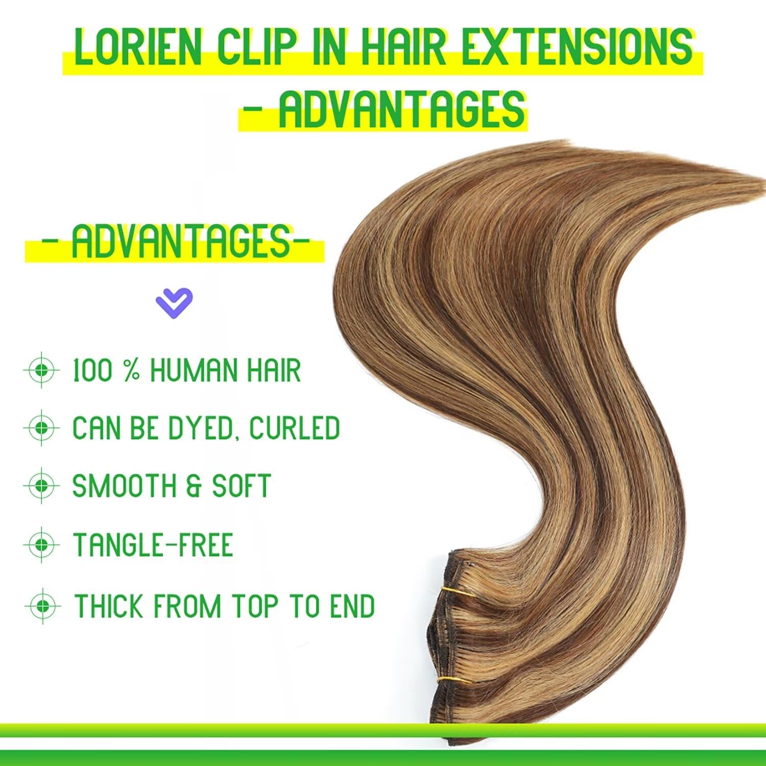 Lorien Clip In Hair Extensions Real Human Hair, 20 Inch 105G,4/27 Chocolate Brown To Caramel Blonde, Clip In 100% Brazilian Remy