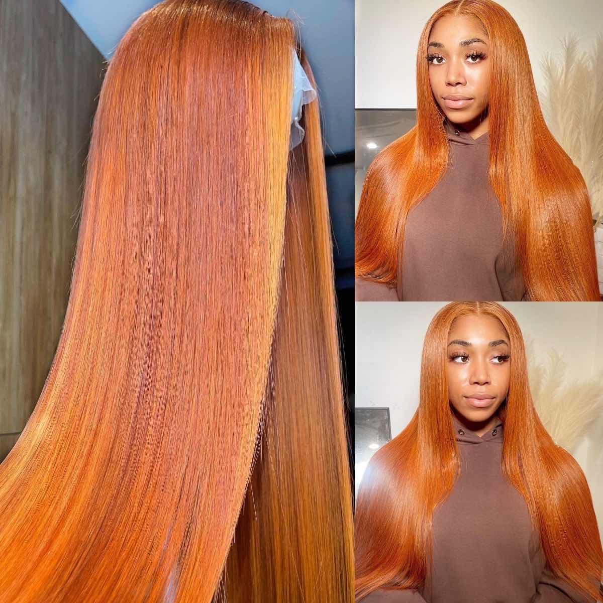 Flady Ginger Straight Lace Front Wigs Human Hair Pre Plucked Colored Glueless Wigs Human Hair HD Lace Frontal Wigs Human Hair fo