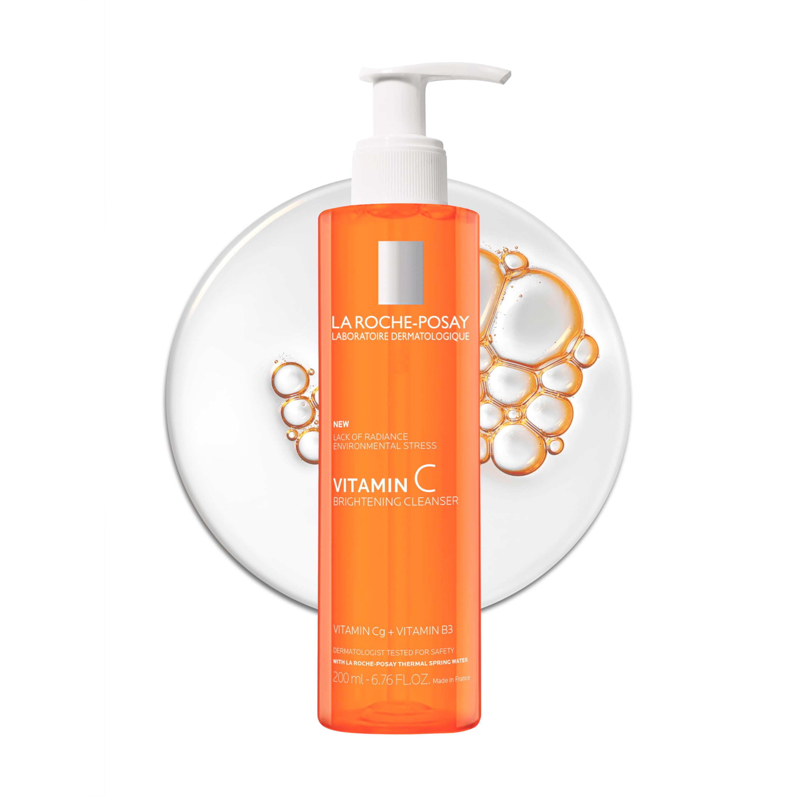 La RochePosay Vitamin C Brightening Face Wash, Gentle Foaming Facial Cleanser with Vitamin Cg and Vitamin B3 to Brighten and Ev