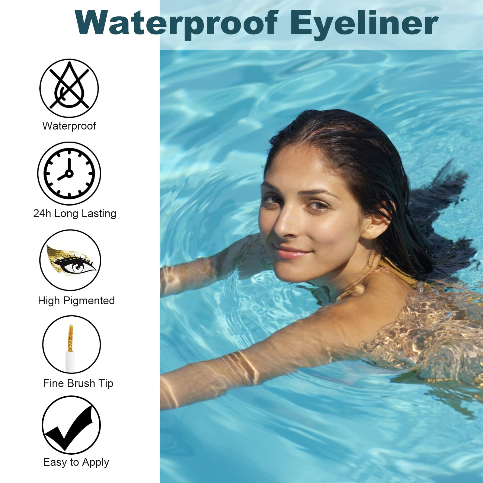 Rosarden Glitter Eyeliner Liquid - Sliver Glitter Eyeliner - Long-Lasting Waterproof Quick-Drying Shimmer Metallic Glitter Liner