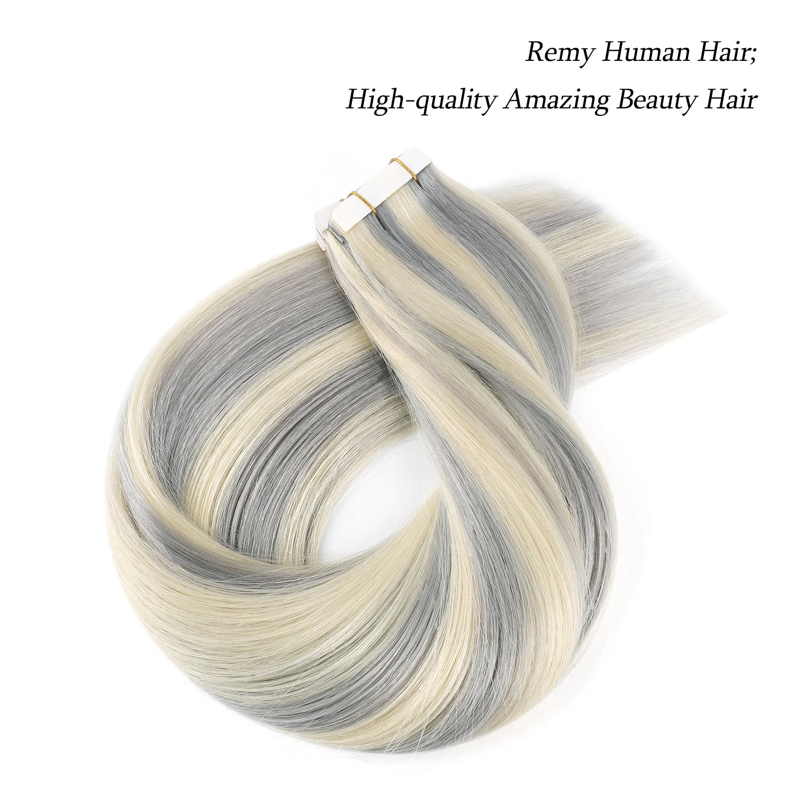 Abh Amazingbeauty Hair Tape In Hair Extensions 20 Inch Silver White Highlighted Platinum Blonde Tape In Extensions Human Hair Co
