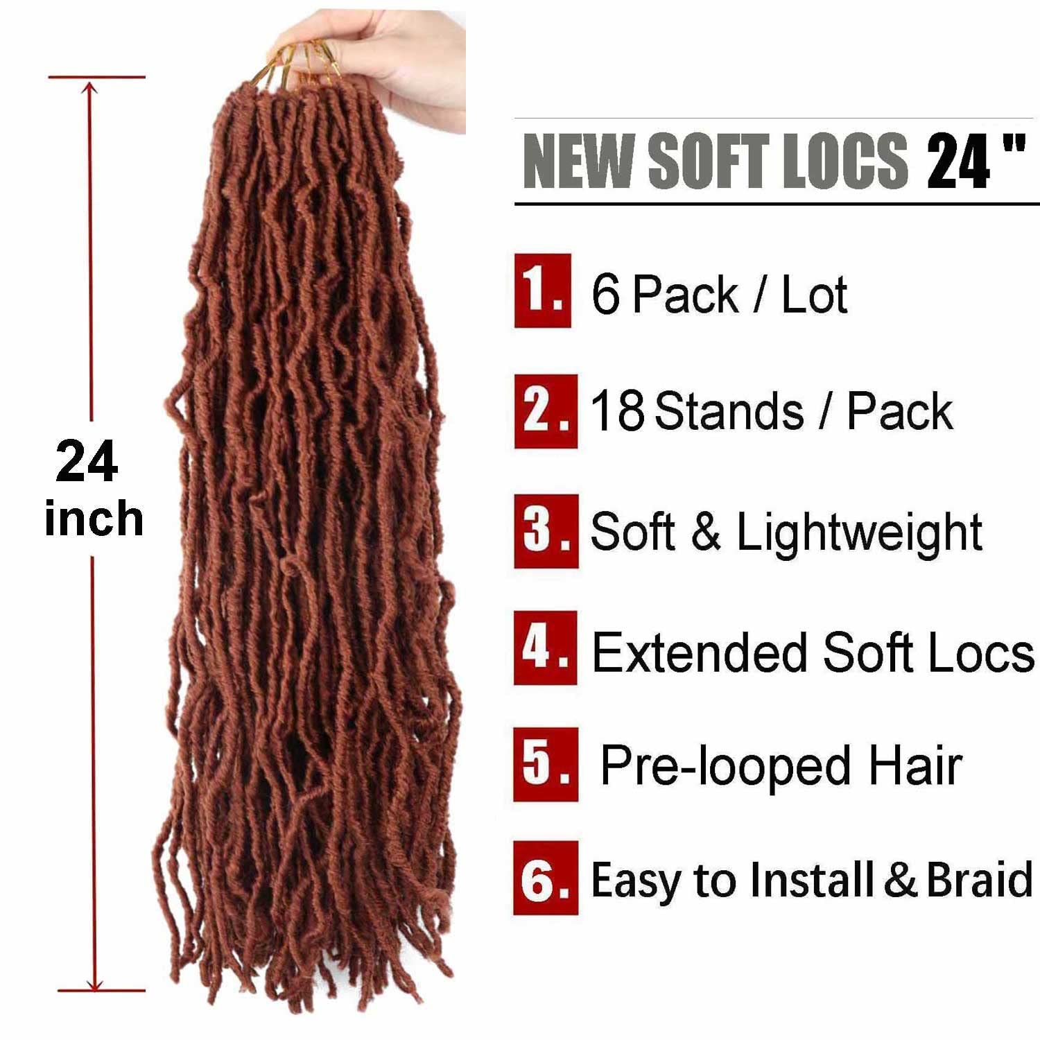 6 Packs Soft Locs Crochet Hair Pre Looped 24 Inch Faux Locs Crochet Braids Goddess Locs Dreadlocs Synthetic Hair For Black Women