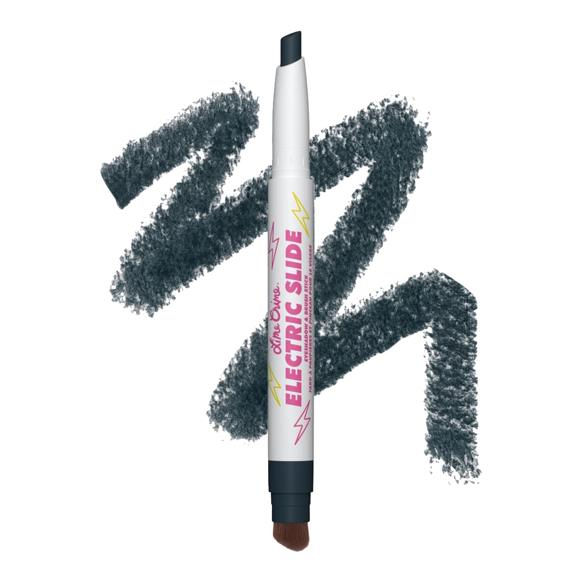 Lime Crime Electric Slide Eyeshadow & Brush Stick, IDC (Matte Black) - Lightweight 2-in-1 Eyeshadow Smudge Stick with Angled Bru