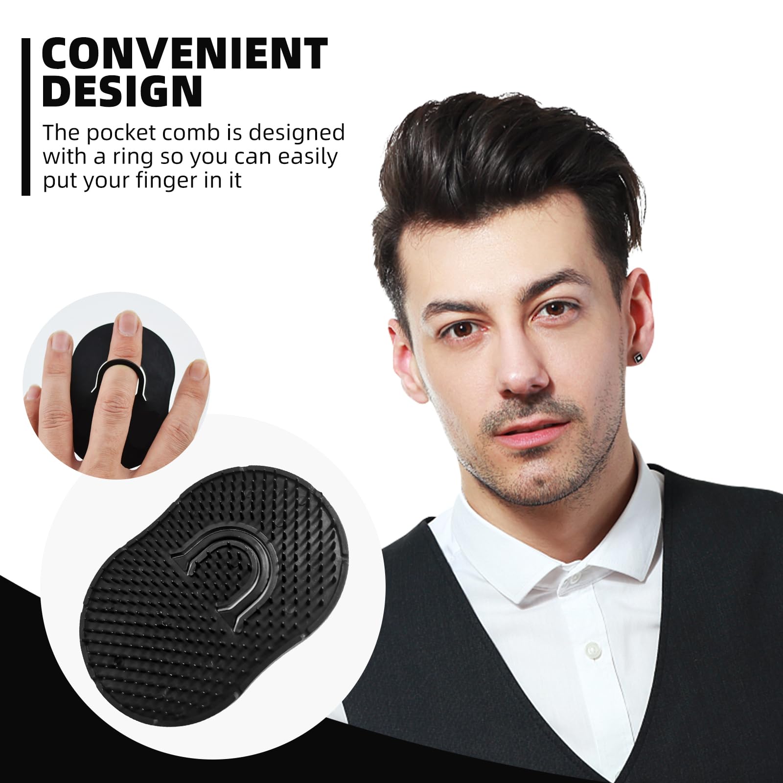 Soft 'N Style Palm Combs Set - 2 Pack Black Plastic Shampoo & Scalp Massager Hair Brushes