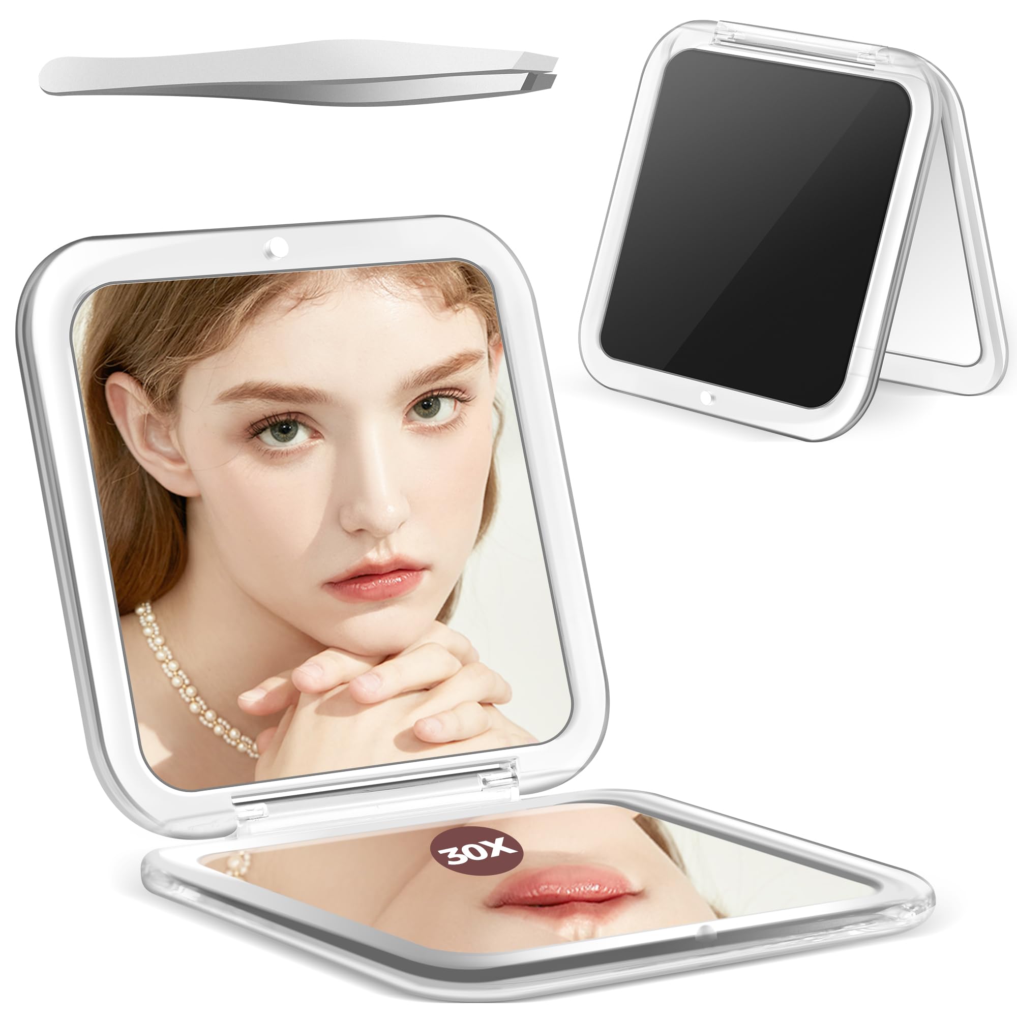 Miyadiva Compact Mirror, 30X Magnifying Mirror, Pocket Mirror For Purse, Travel Makeup Mirror With 30X/1X Magnification, Travel