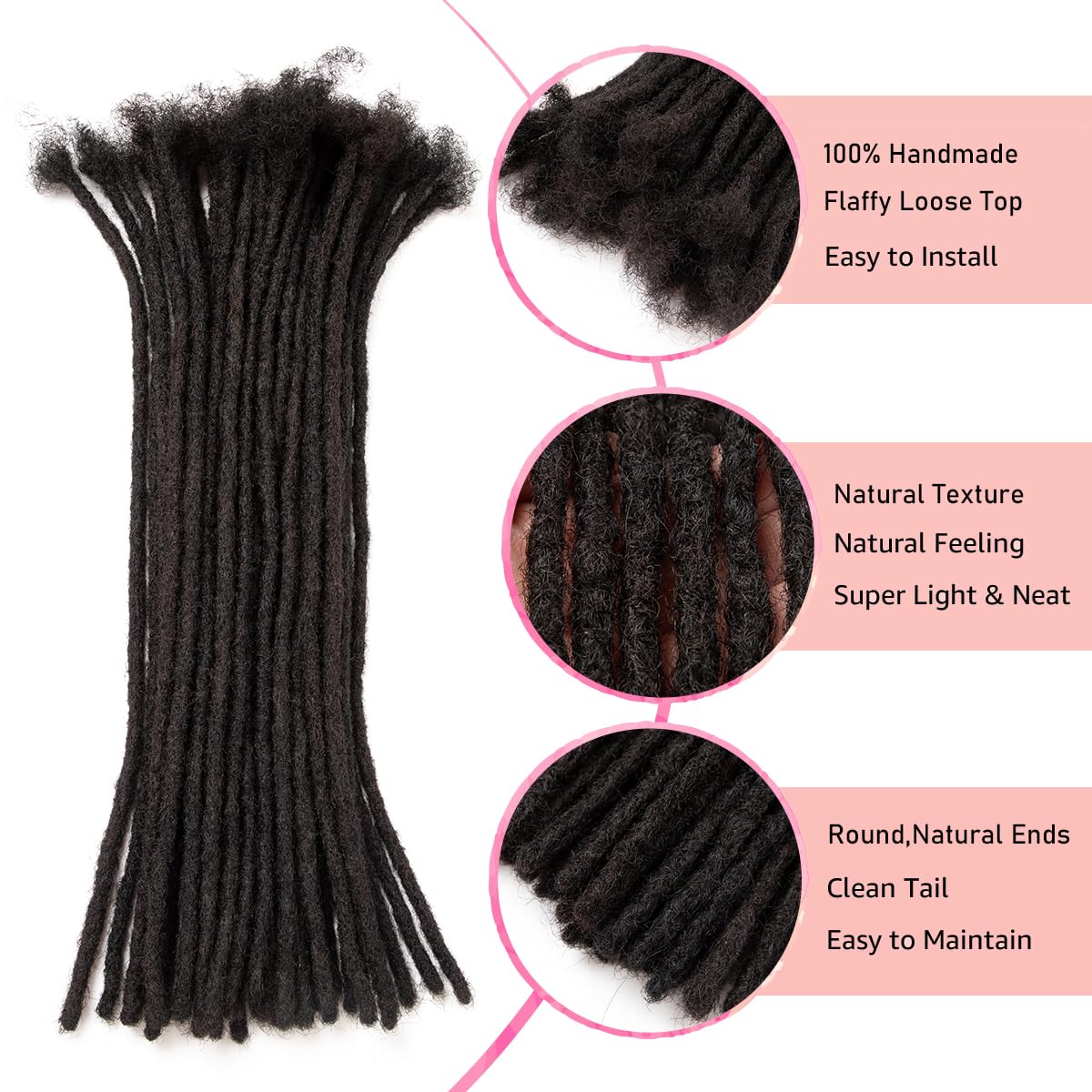 Teresa 6-12 Inch Small 0.4Cm Width 100 Strands 100% Human Hair Dreadlock Extensions For Men/Women/Kids,Full Hand-Made Permanent