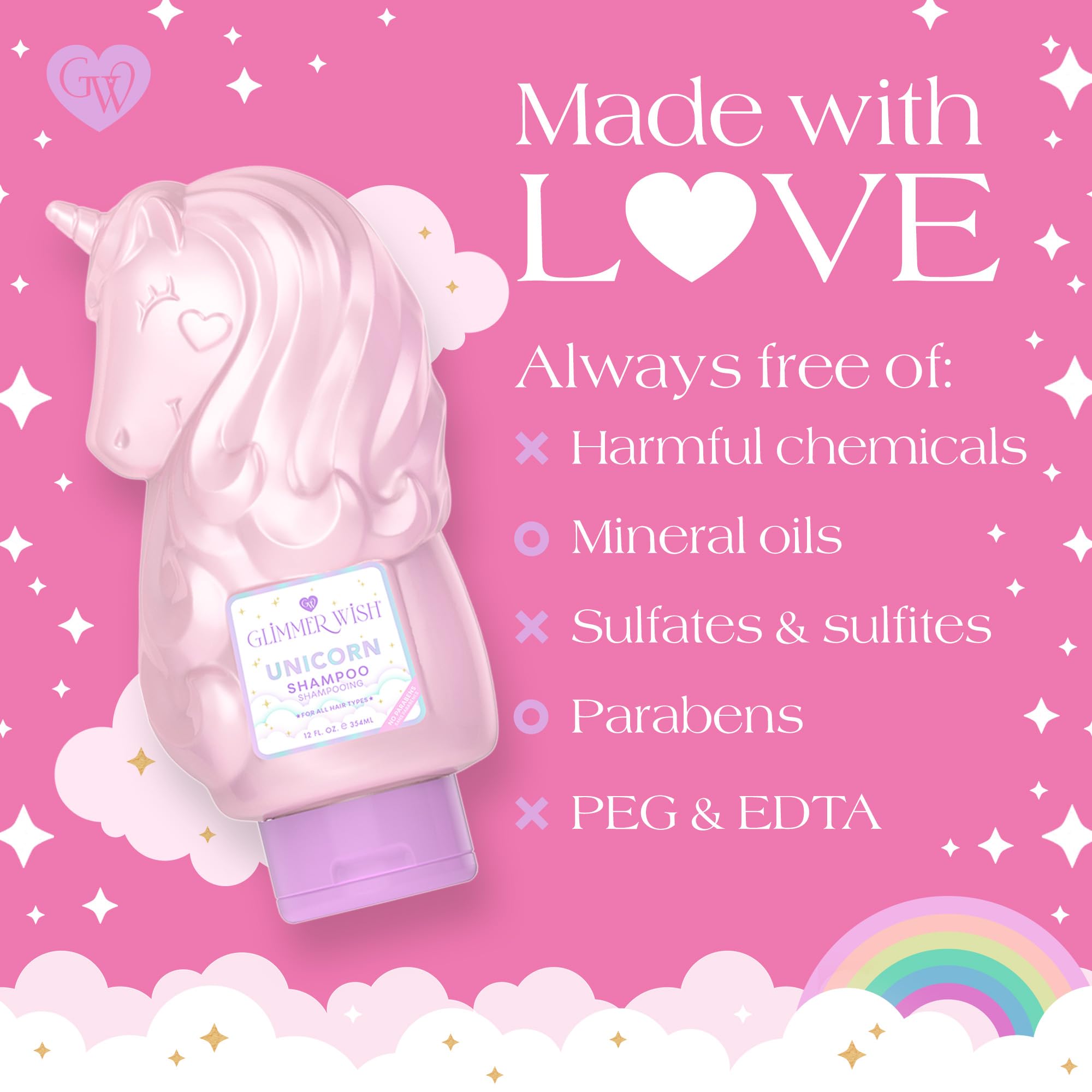 Glimmer Wish Unicorn Kids Shampoo, Paraben and Sulfate Free Shampoo for Soft and Manageable Hair, Kids Hair Care, Cotton Candy S