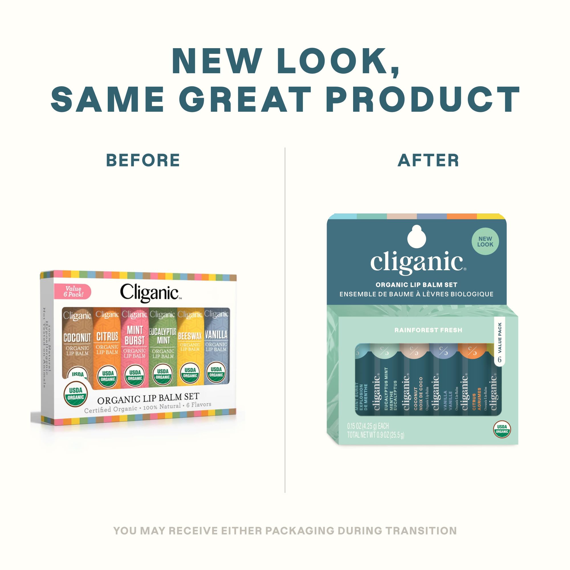 Cliganic Usda Organic Lip Balm Set - 6 Flavors - 100% Natural Moisturizer For Cracked & Dry Lips