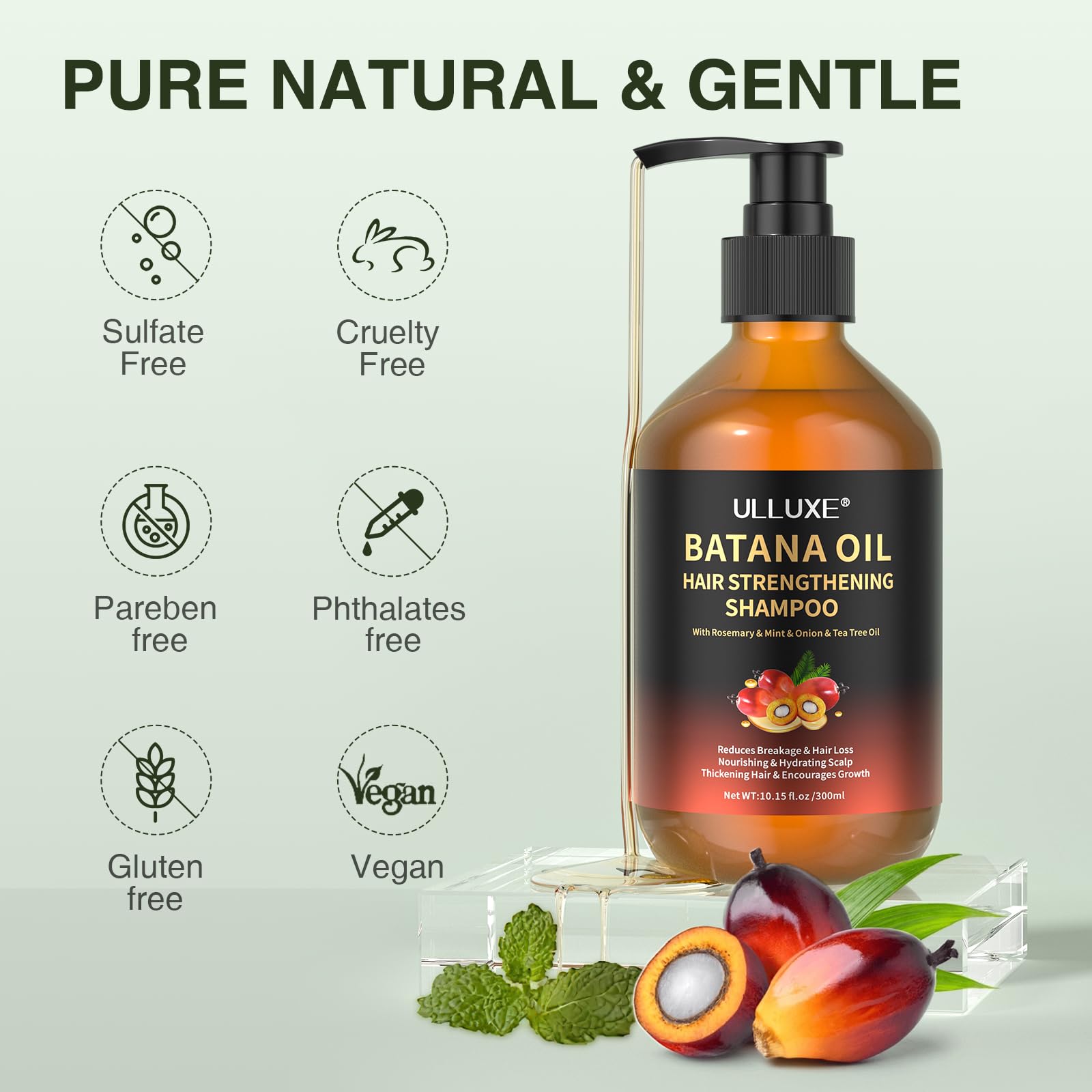 Batana Oil Hair Growth Shampoo, Strengthening Regrowth Shampoo For Men & Women With Thinning Hair & Hair Loss, Infused Rosemary,