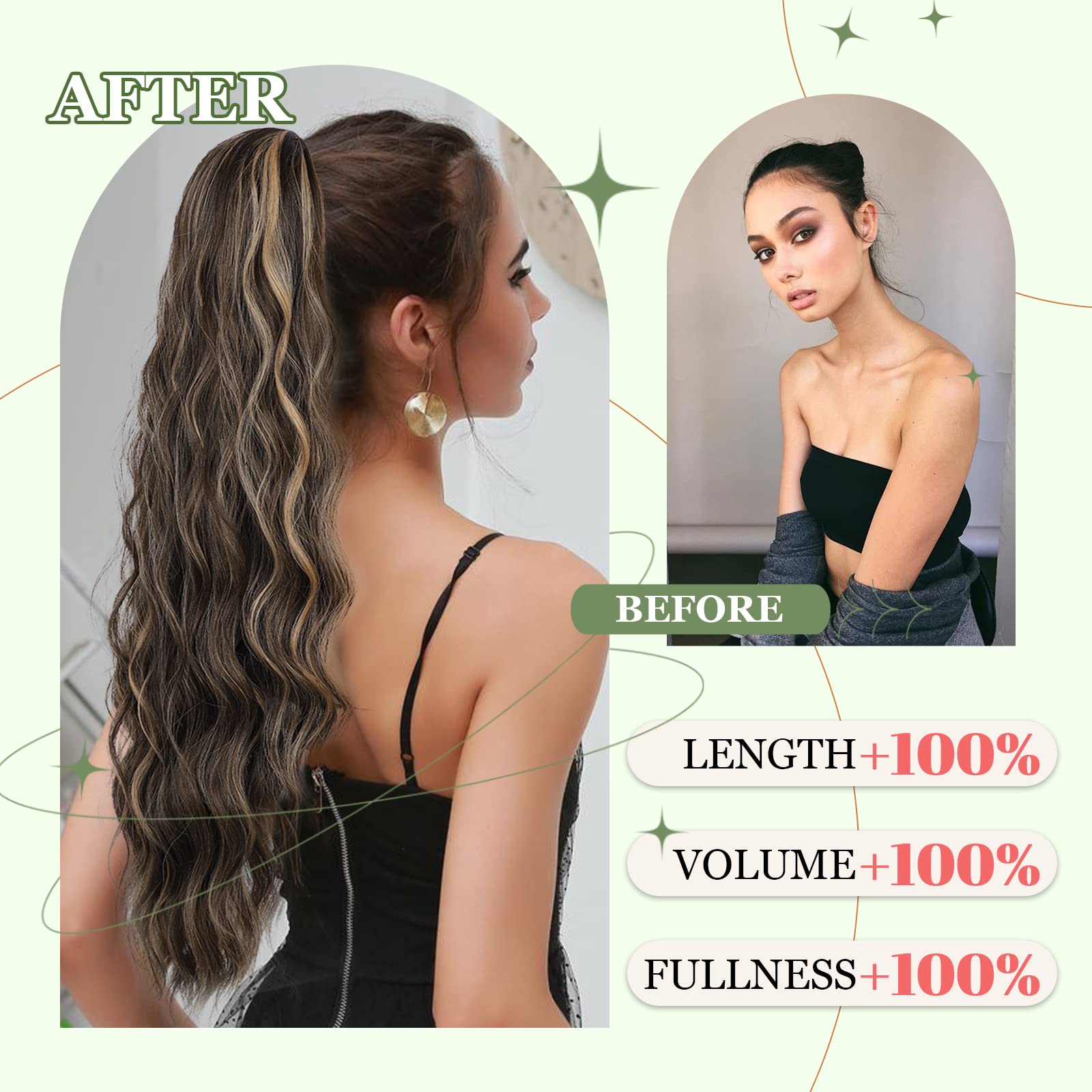 Freemeige Long Wavy Drawstring Ponytail Extension For Black Women Synthetic Clip In Pony Tail Hairpieces 26 Inch Curly Ponytail