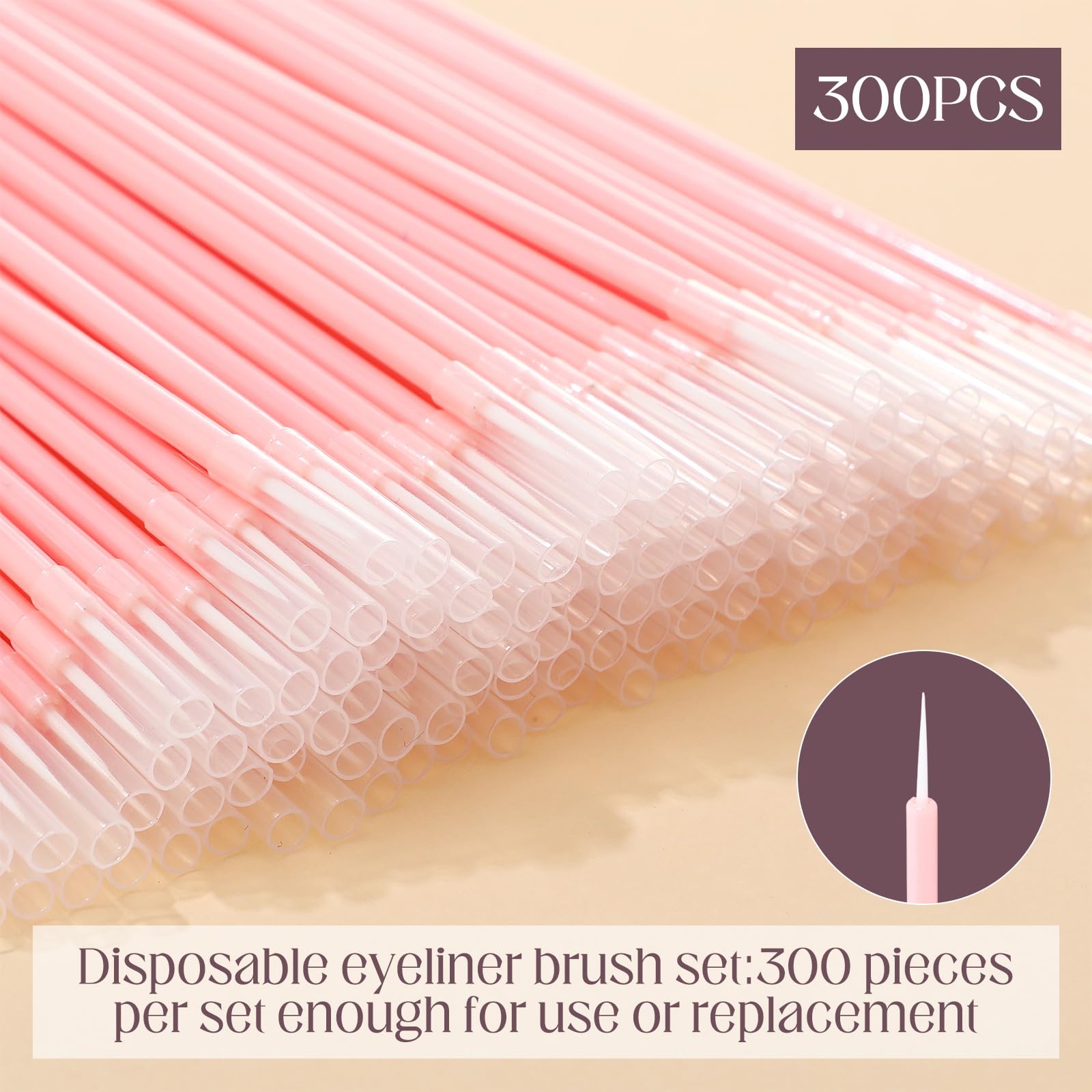 Honeydak 300 Pcs Disposable Eyeshadow Brushes Eyeliner Applicator Tool Pink Eyeshadow Applicators Lip Applicators Eye Lash Wands