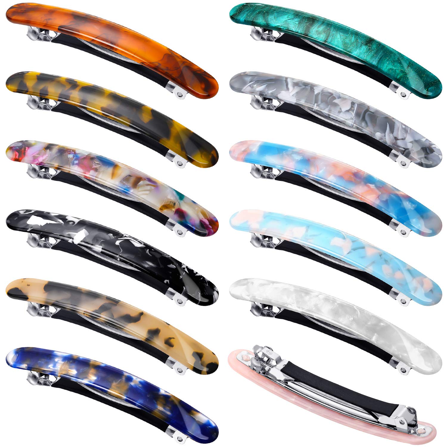 12 Pieces Hair Barrettes for Women Tortoise Shell Hair Barrettes Acetate French Skinny Hair Clip Automatic Ponytail Barrettes fo