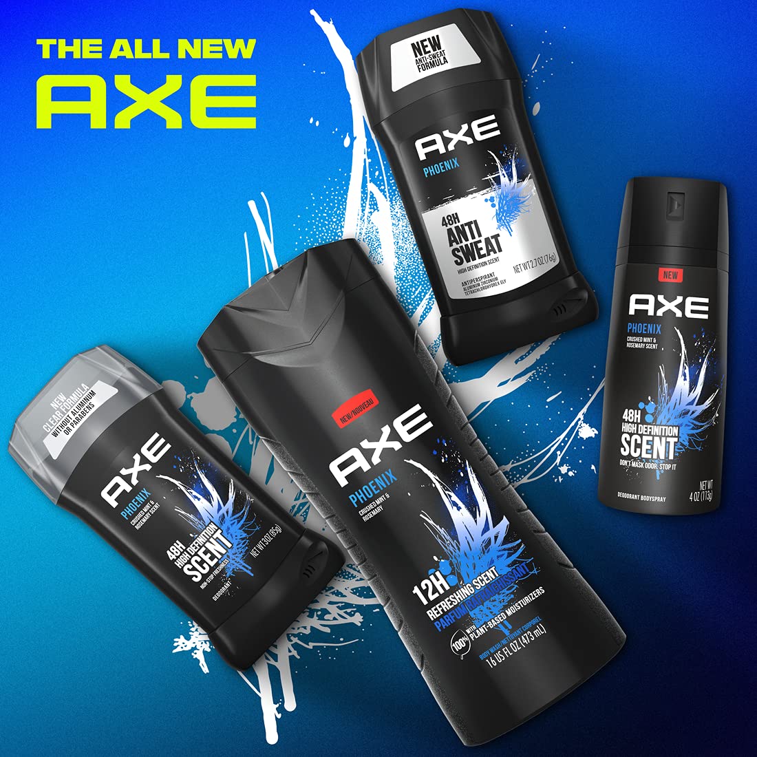 AXE Antiperspirant Deodorant for Men Phoenix 4PK 48H Sweat & Odor Protection for Long Lasting Freshness, Crushed Mint & Rosemary