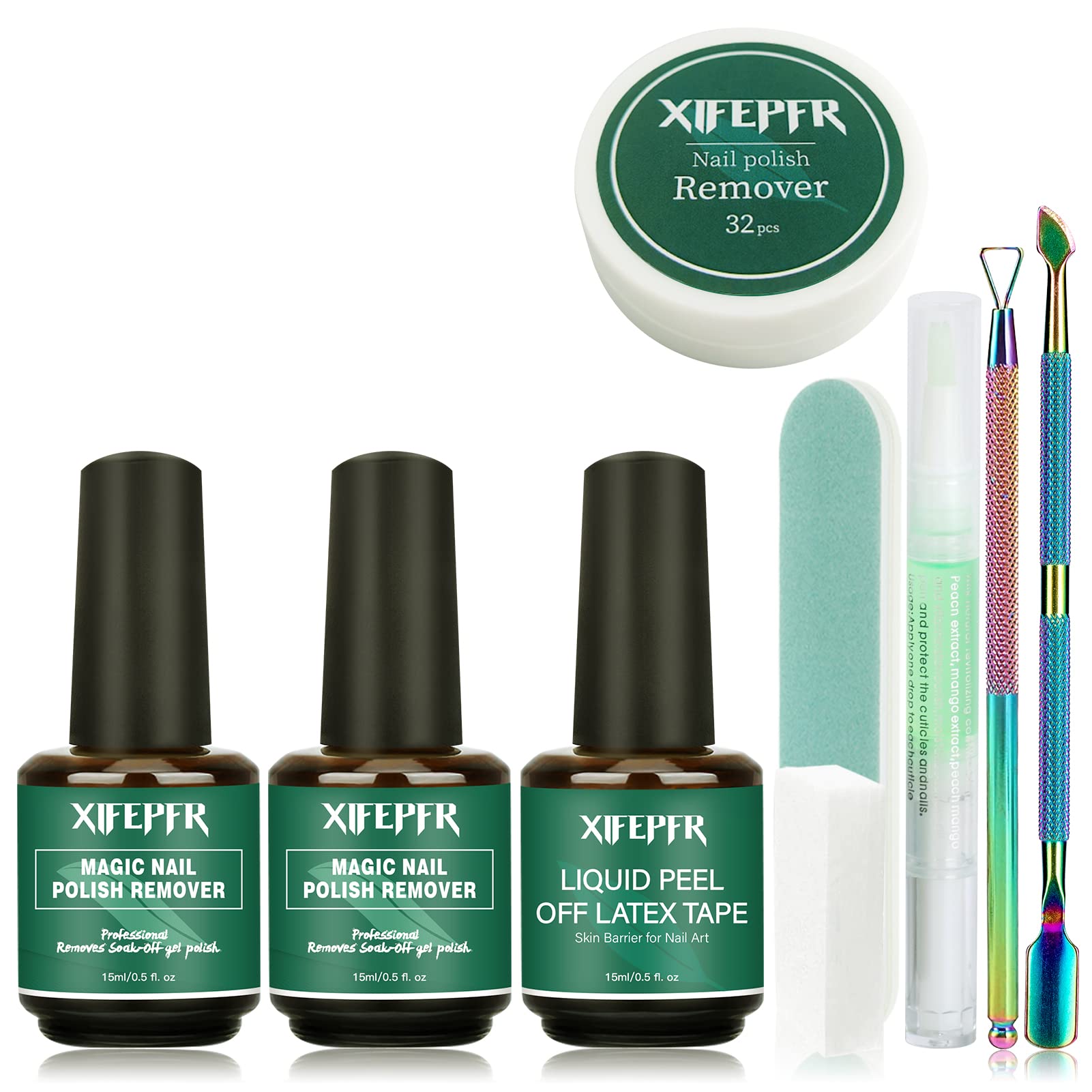 Xifepfr Gel Nail Polish Remover Kit - 2 Pack Gel Polish Remover With Latex Tape Peel Off Liquid & Manicure Tools, 2-5 Minutes Pr