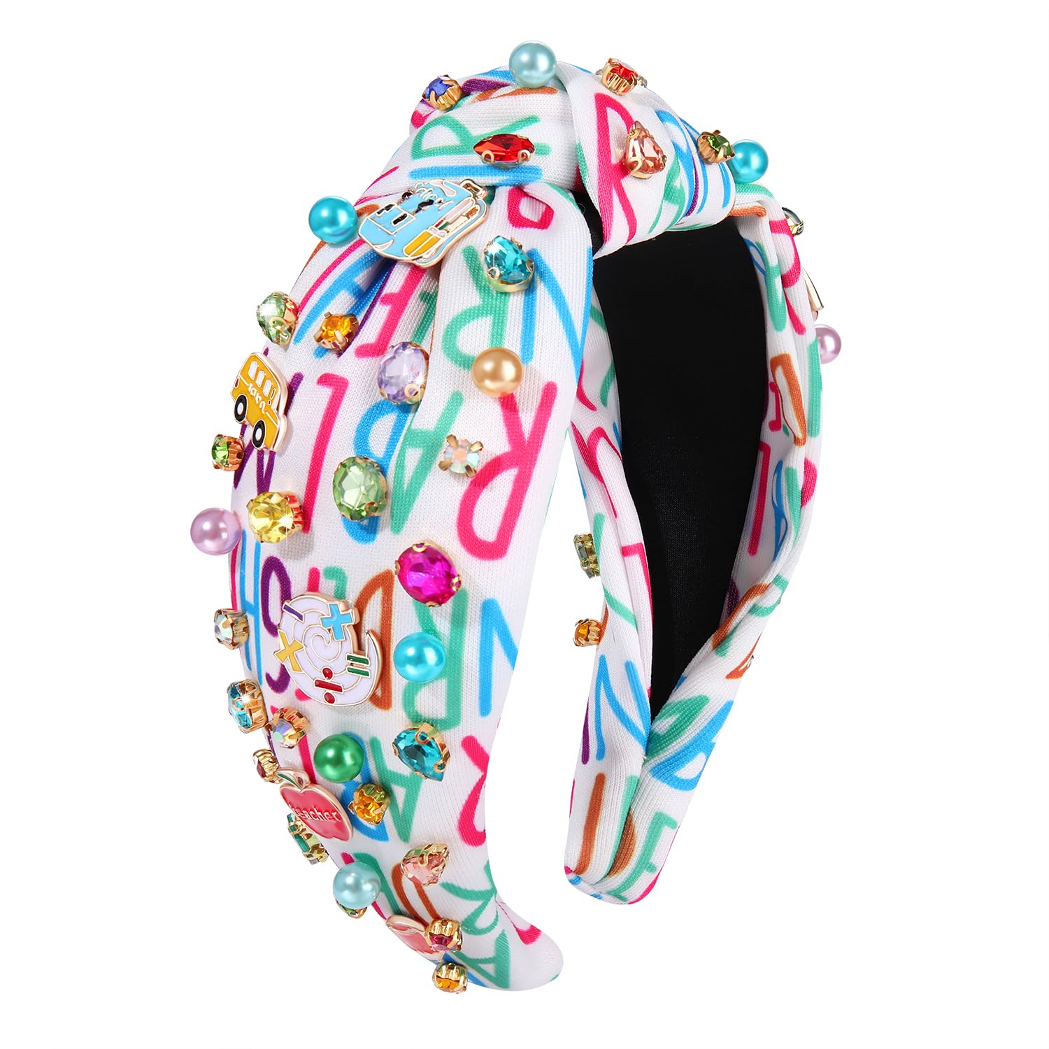 Knot Headband for Women Back To School Charm Embellished Headband Colorful Rhinestone Pearl Hairband School Party Hair Accessori