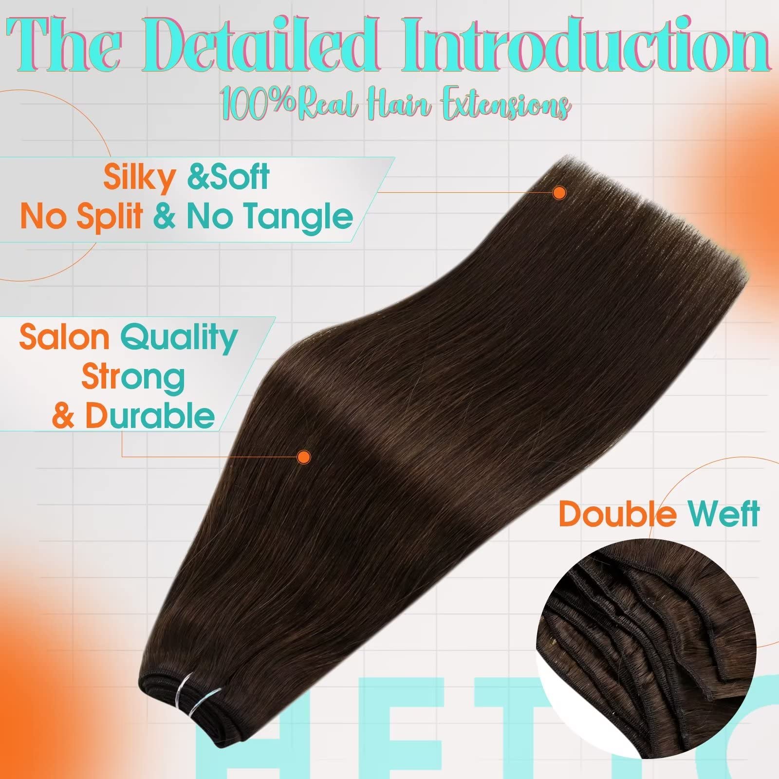 Hetto Brown Sew in Weft Hair Extensions Human Hair 12 Inch 70g #2 Brown Human Hair Weft Extensions Brazilian Hand Tied Human Hai