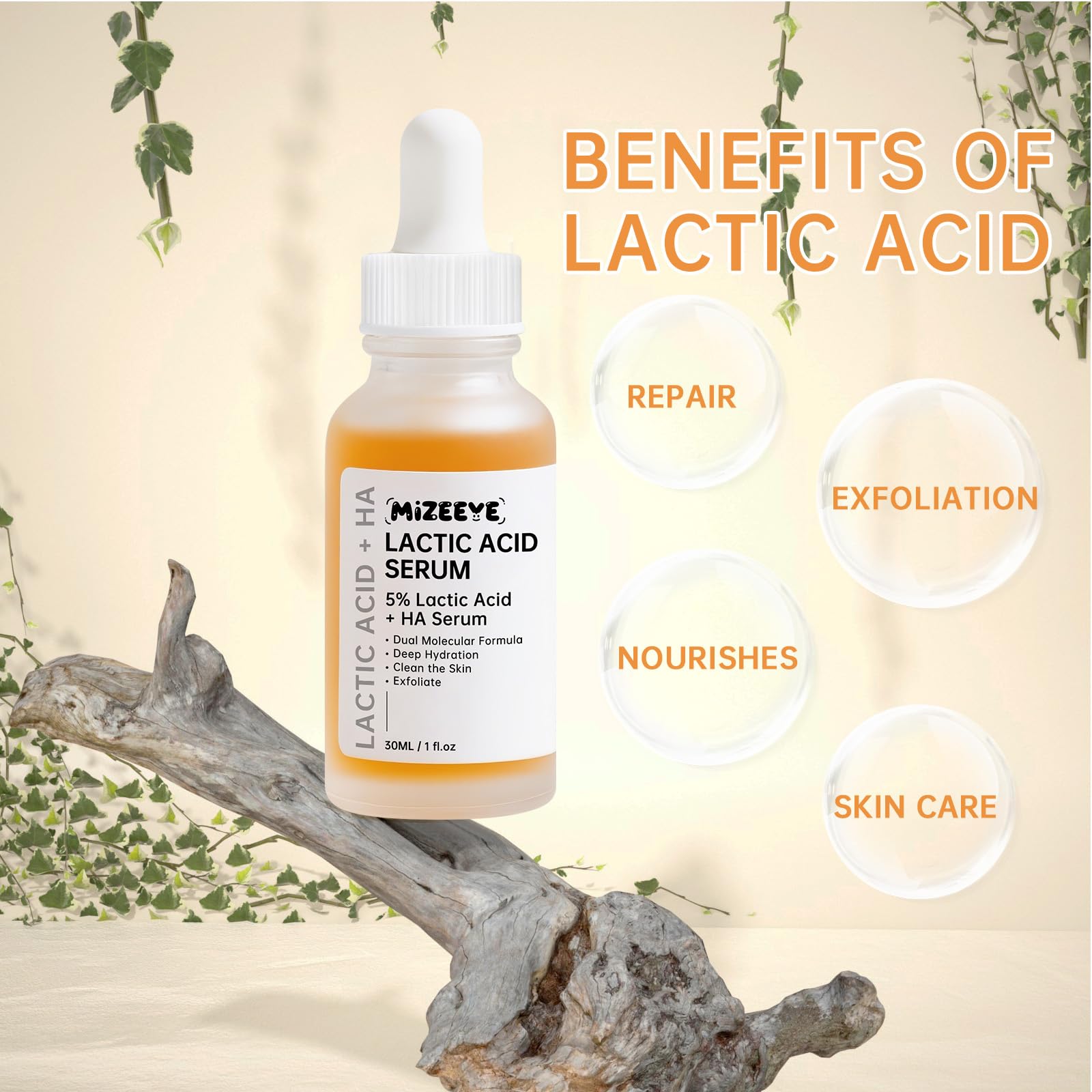 Lactic Acid Serum For Face, 2 PCS Moisturizing Lactic Acid 5% + HA Face Serum For Exfoliating, Dry Skin.