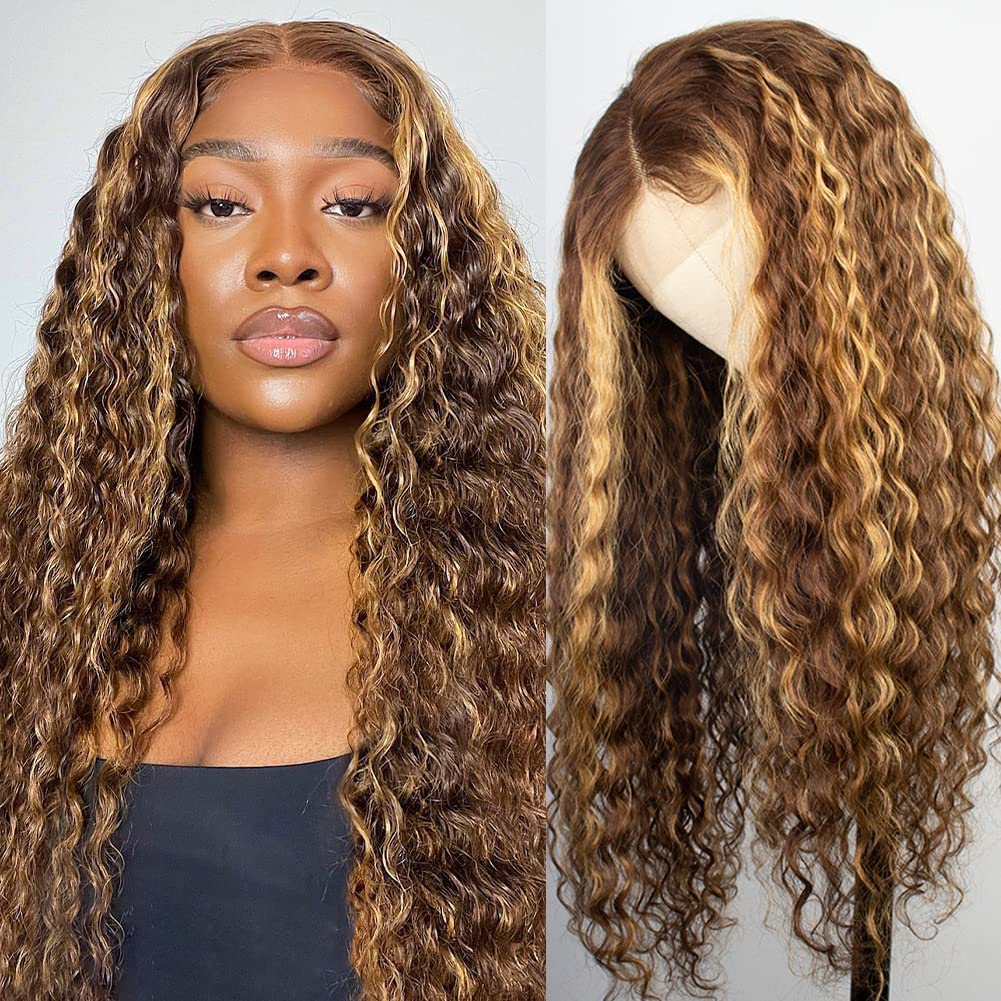 Jenniferita Ombre Honey Blonde Wear and Go Glueless Deep Curly Wave Lace Front Wigs Human Hair Highnight HD Lace Front Wigs Huma