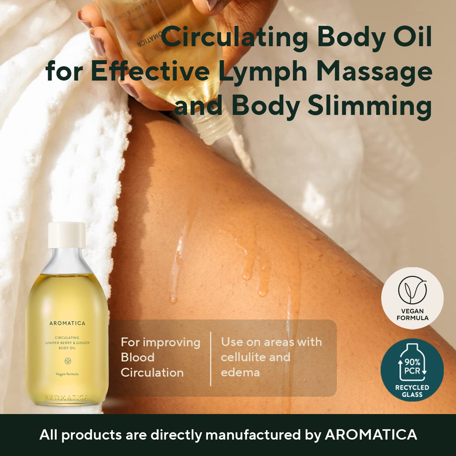 Aromatica Circulating Body Oil Juniper Berry & Ginger - 100Ml / 3.38 Fl. Oz. - Aromatherapy Massage Oil | Scented Body Oil After