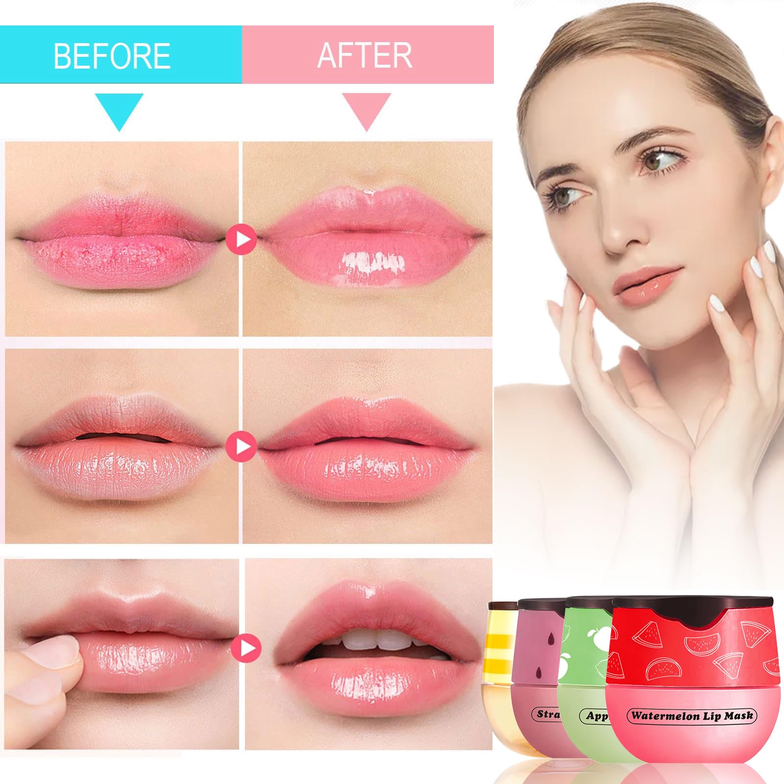 Loobexery Honey Lip Balm Pot, 4 Pcs Moisturizing Lip Mask Set, 1 Ounce, Honey & Strawberry, Apple Lime, Watermelon