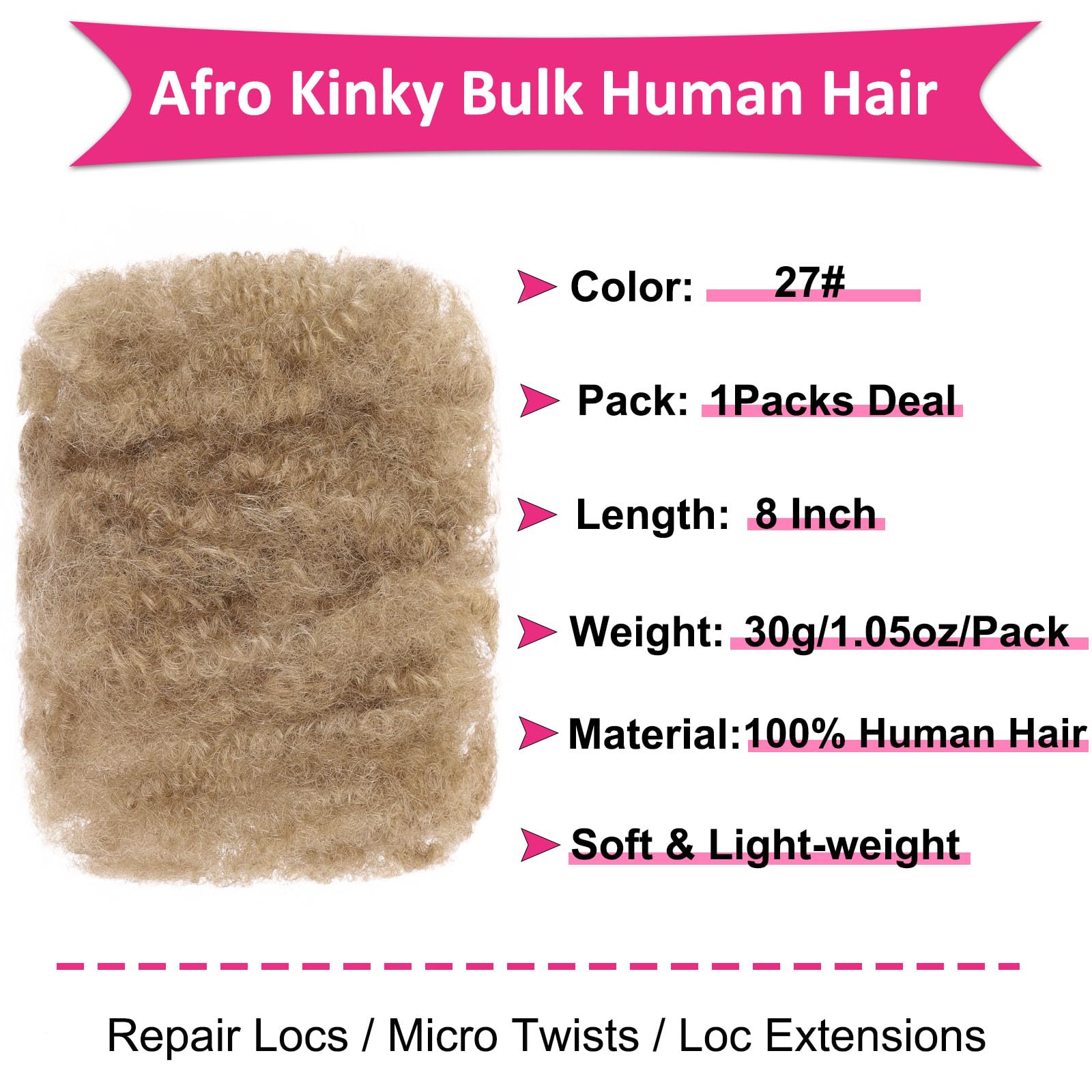 Unionbeauty Afro Kinky Bulk Human Hair For Braiding Dreadlock Extensions 1 Pack 100% Human Afro Kinky Hair Bulk Afro Kinkys Brai