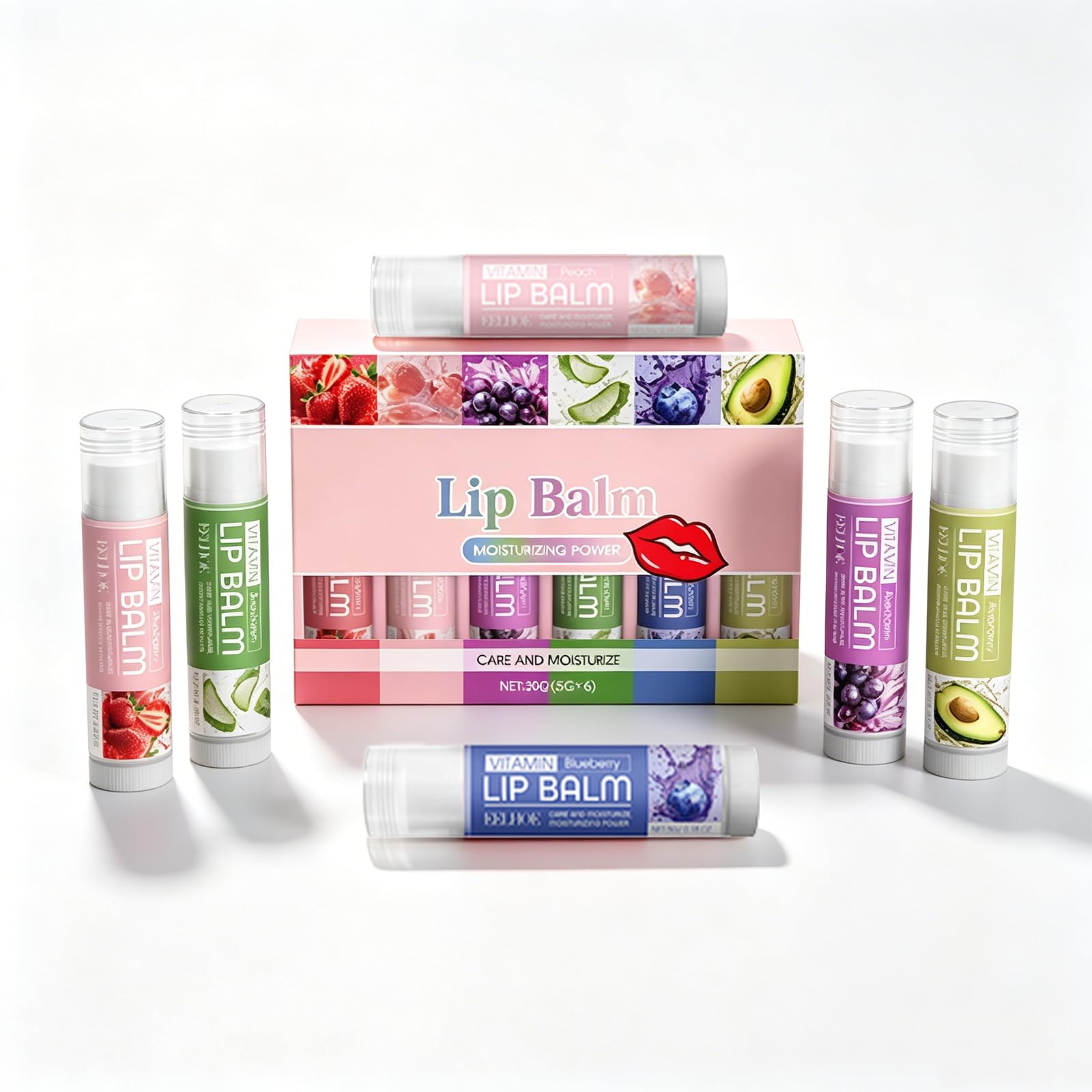 Hydrating Lip Balm Set, Fruits Chapstick Moisturizing for Dry Cracked Lips