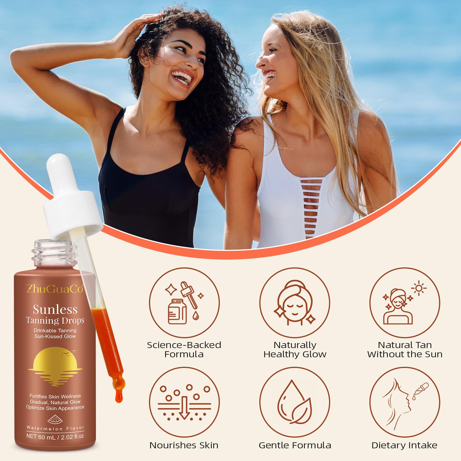 Sunless Tanning Drops to Drink | Oral Drinkable Sunless Tanning Drops for Natural Glow | Safe & Long-Lasting Enhances Natural Ta