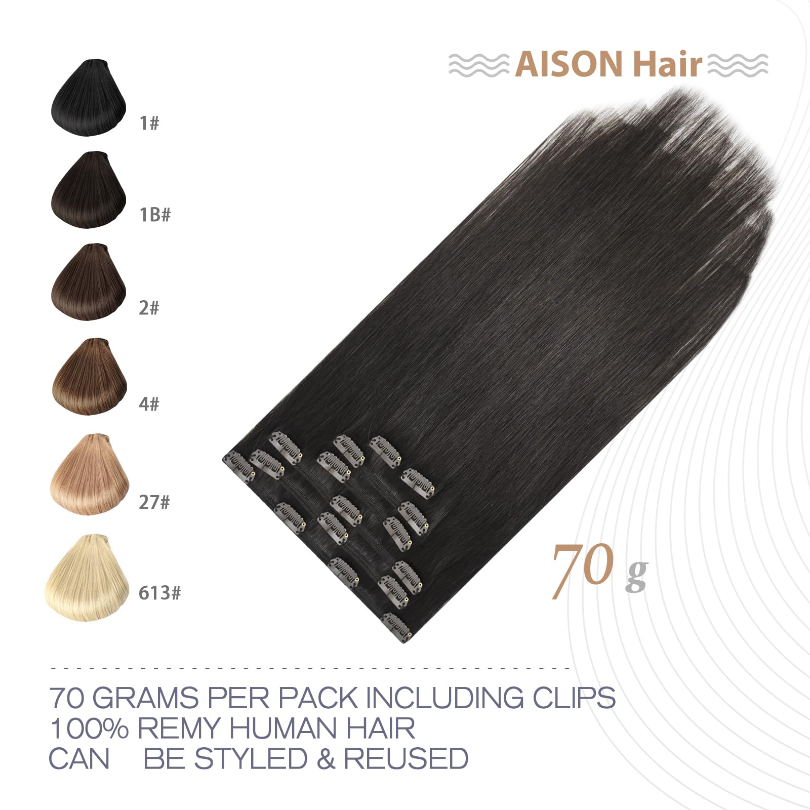 Aison Clip in Hair Extensions Real Human Hair 70G Dark Brown 100% Remy Human Hair Clip in Hair Extensions Soft Silky Straight fo