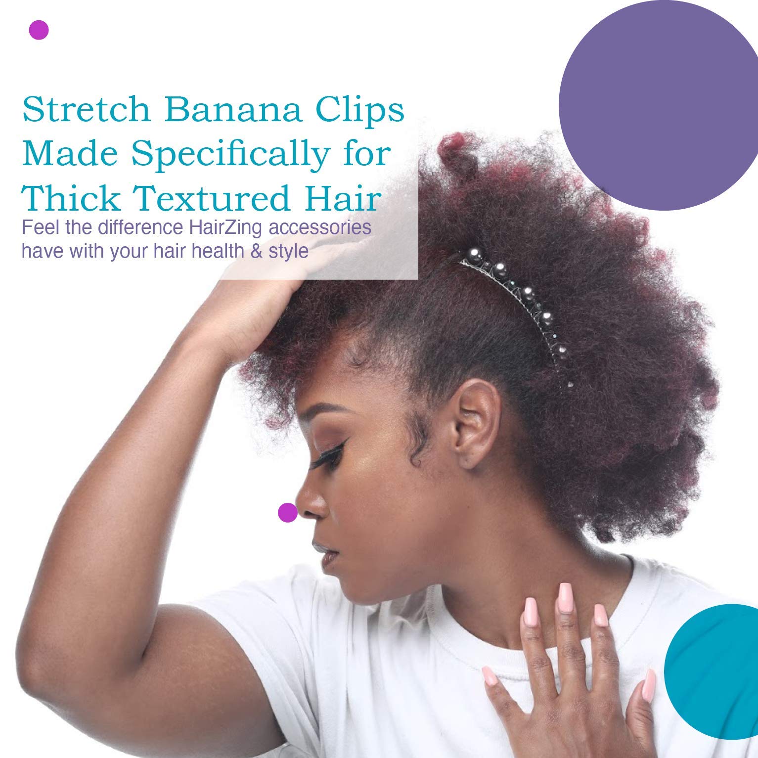 HairZing Stretchy Banana Hair Clip - Large Faux Pearl, Sturdy Hold, No Damage or Pain