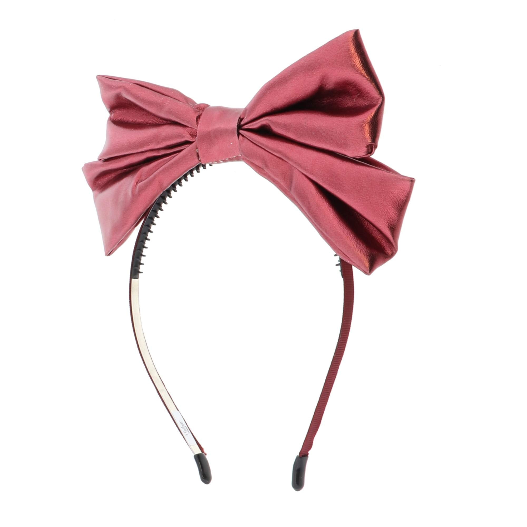 Cute Centered Metallic Wire Pop Up Bow Headband for Girls - Burgundy