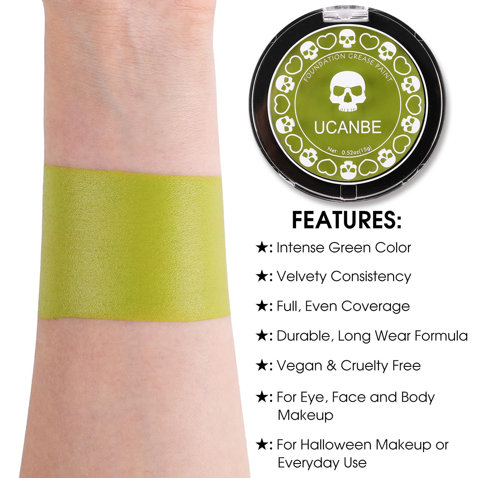 Ucanbe Ogre Green Face Body Paint Makeup Foundation, Professional Cream Greasepaint, Non-Toxic Face Painting Kit For Halloween S