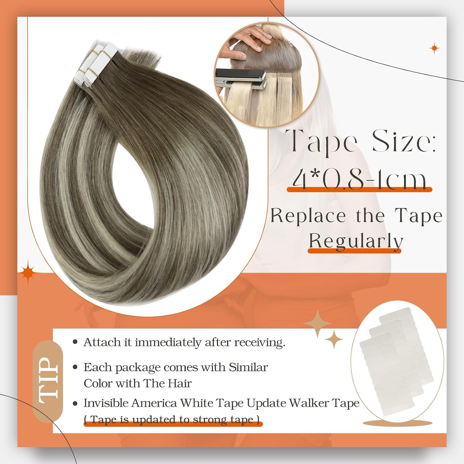 Full Shine Tape Ins Human Hair Extensions Color 7 Brown Fading To 1000 Blonde And 7 Brown Human Hair Extensions Tape In 16 Inch