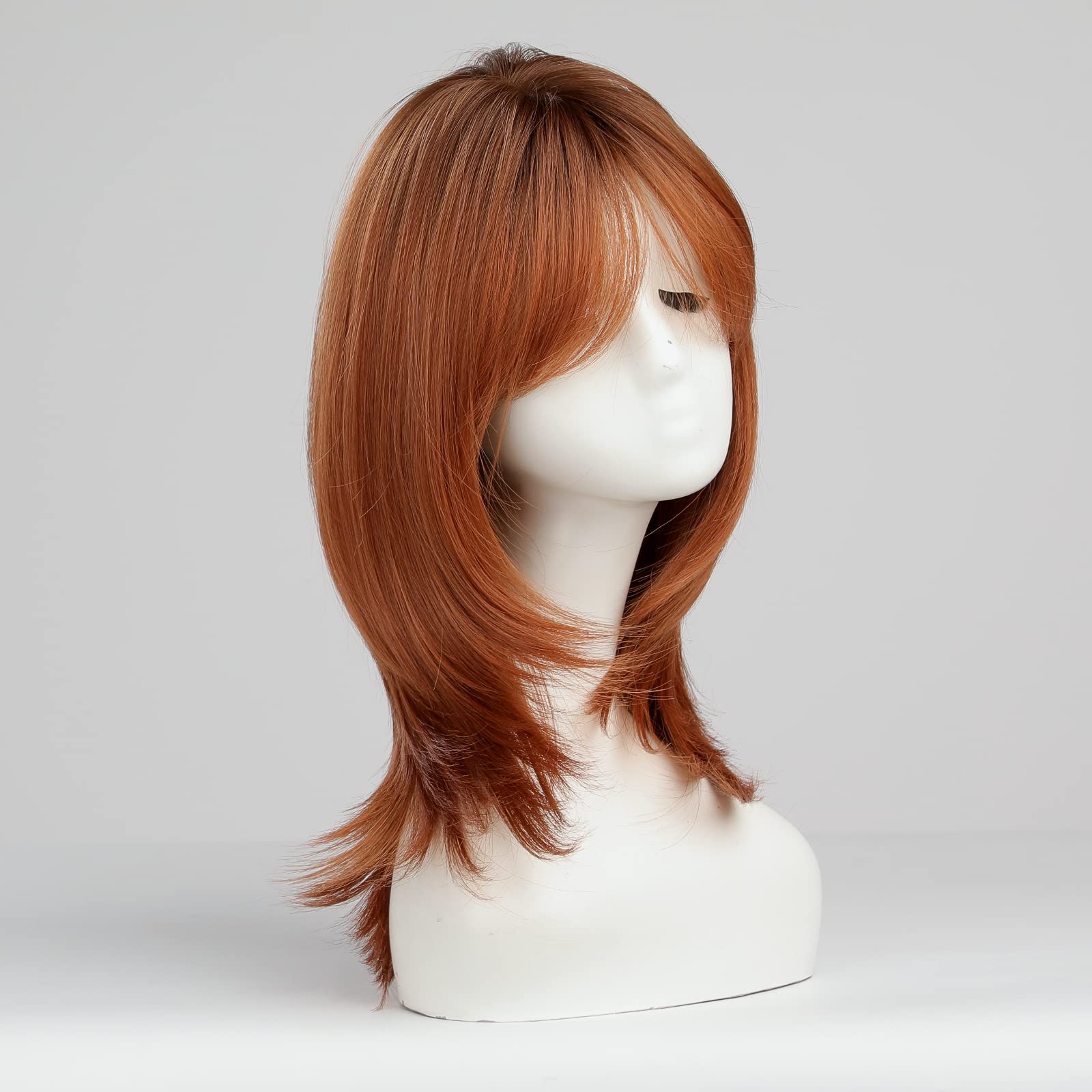 HAIRCUBE Auburn Wigs for Women,Long Layered Orange Wigs with Bangs Heat Resistant Synthetic Fibre Wigs(pelucas de cabello natura