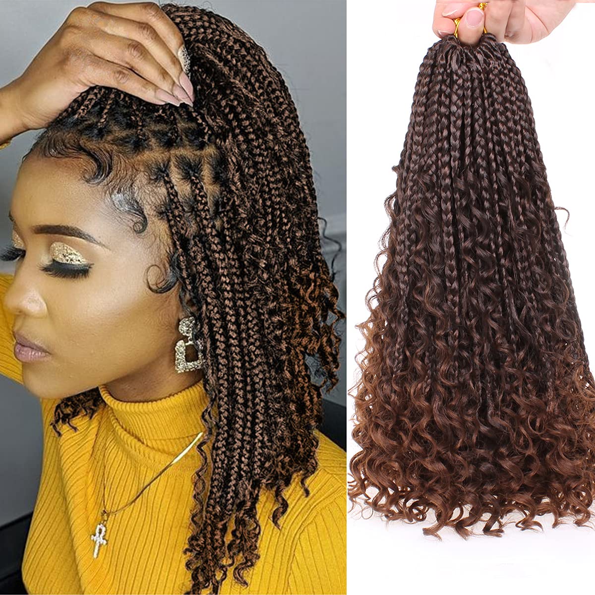 Unionbeauty 8Packs 14Inch Boho Box Braids Crochet Hair Pre-looped Messy Goddess Box Braids Hair Bob Bohemian Hippie Braids Hair 