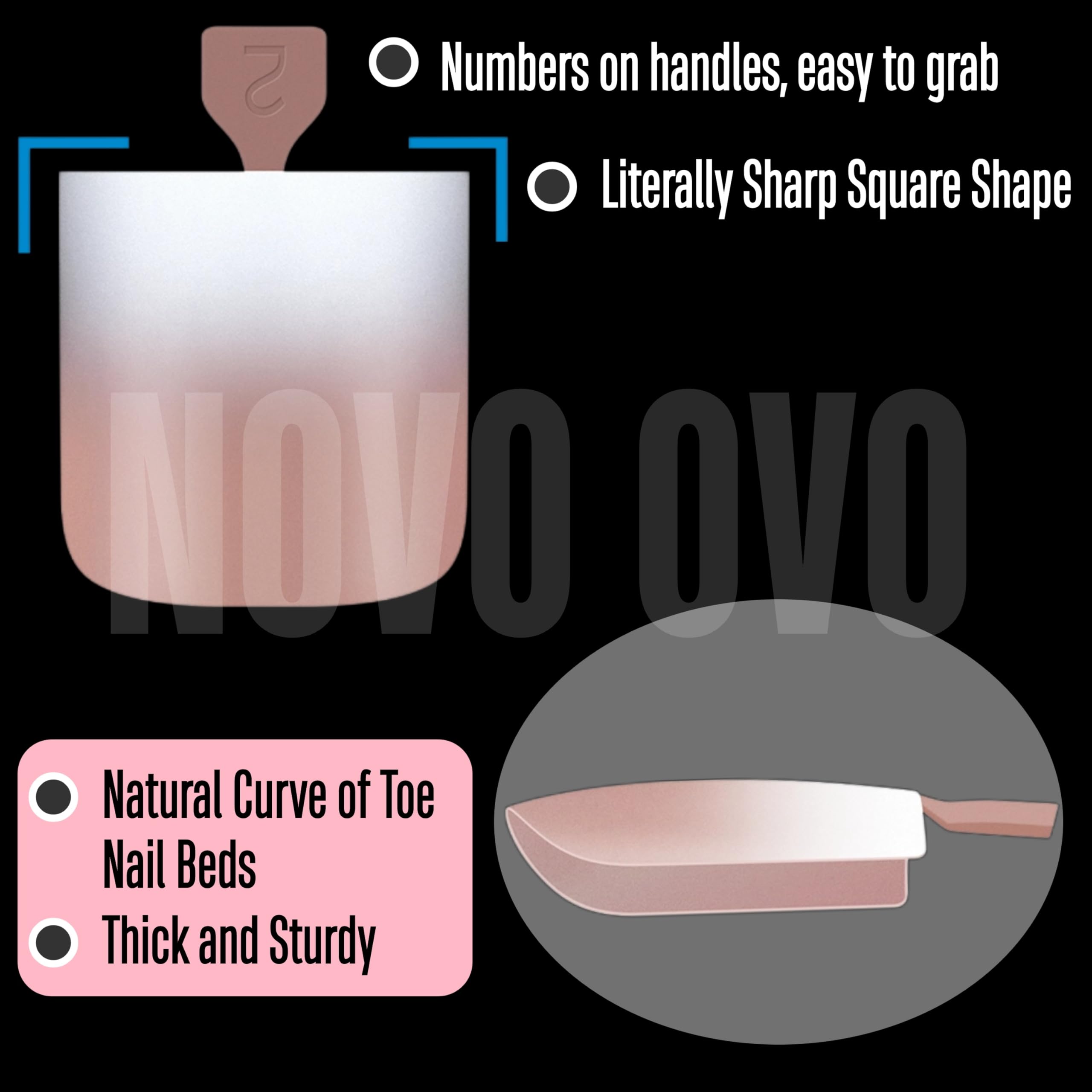 NOVO OVO Ombre French Tip Press on Toe Nail Tips, Sharp Square Pre-Designed Soft Gel False Toenail Extension, BROWN PINK Pre-app