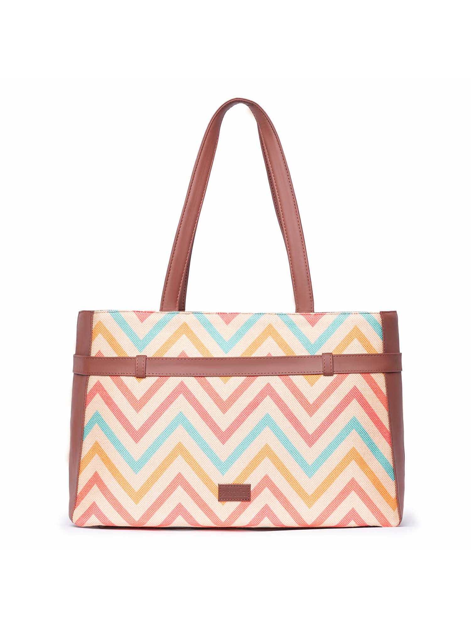 Zouk Wavbeach Printed WomenS Jute Handcrafted Vegan Leather Multicolor Statement Office Shoulder Bag