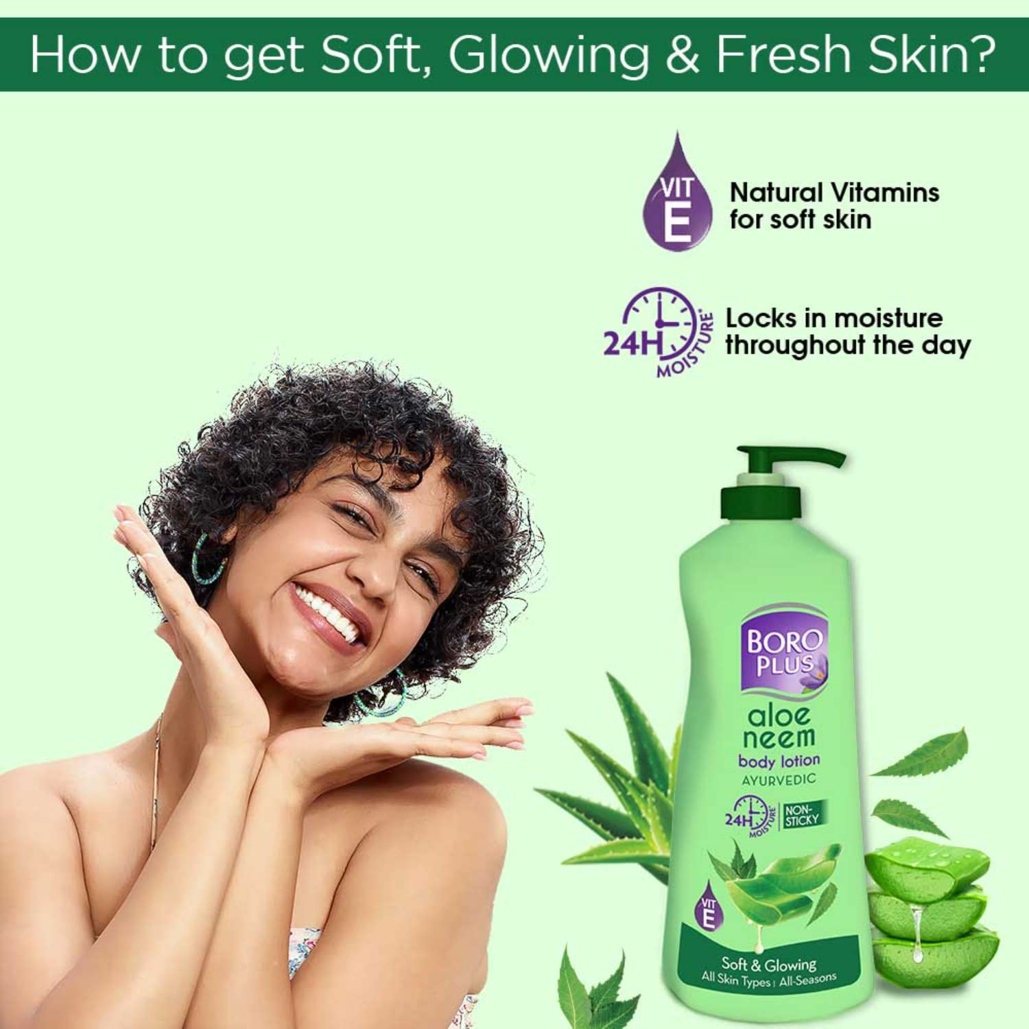 BOROPLUS Aloe Neem Body Lotion | Lightweight, Non-Greasy Moisturizer for Very Dry Skin | 24-Hour Hydration with Aloe Vera & Neem
